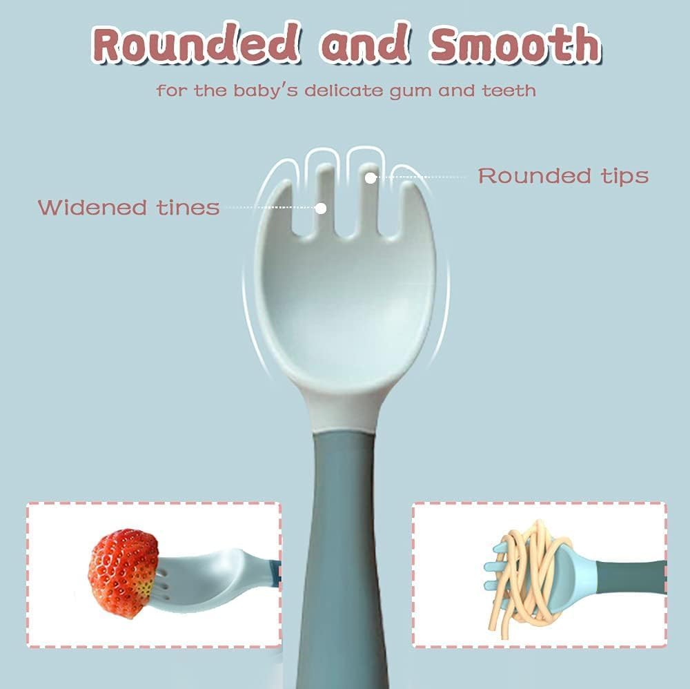 Toddler Utensils with Travel Case, Baby Spoon and Fork Set for Self-Feeding,Silicone Bendable Handle, Easy Grip Heat-Resistant, Self-Feeding Flatware Sets for Kids (2 Set, Yellow Green) image number 1