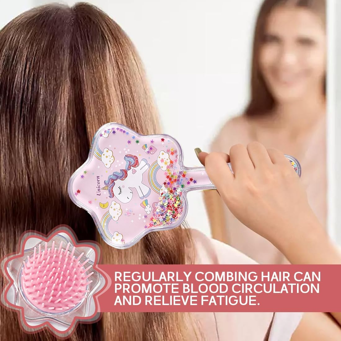 XUZOPIM Hair Brush for Little Girls and Children, Cartoon Hair Brush Children, Toddler, Unicorn Glitter Bristle Brush for All Hair Types image number 3