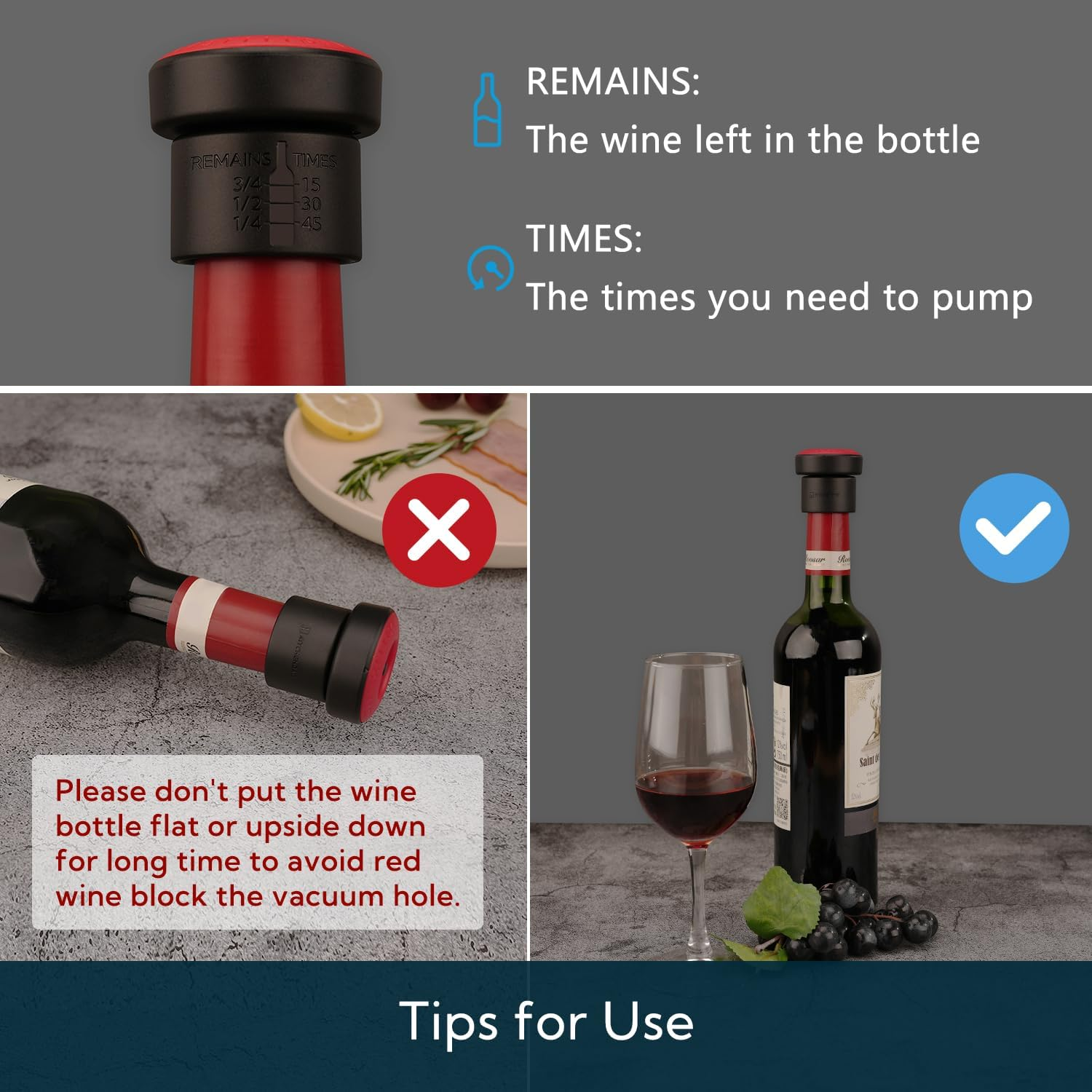 KITCHENDAO 2-In-1 Vacuum Wine Stopper, Built-In Wine Saver Pump with Date Marker, Reusable Wine Preserver, Wine Sealer Corks to Keep Fresh, Easy to Release, Set of 2 image number 2