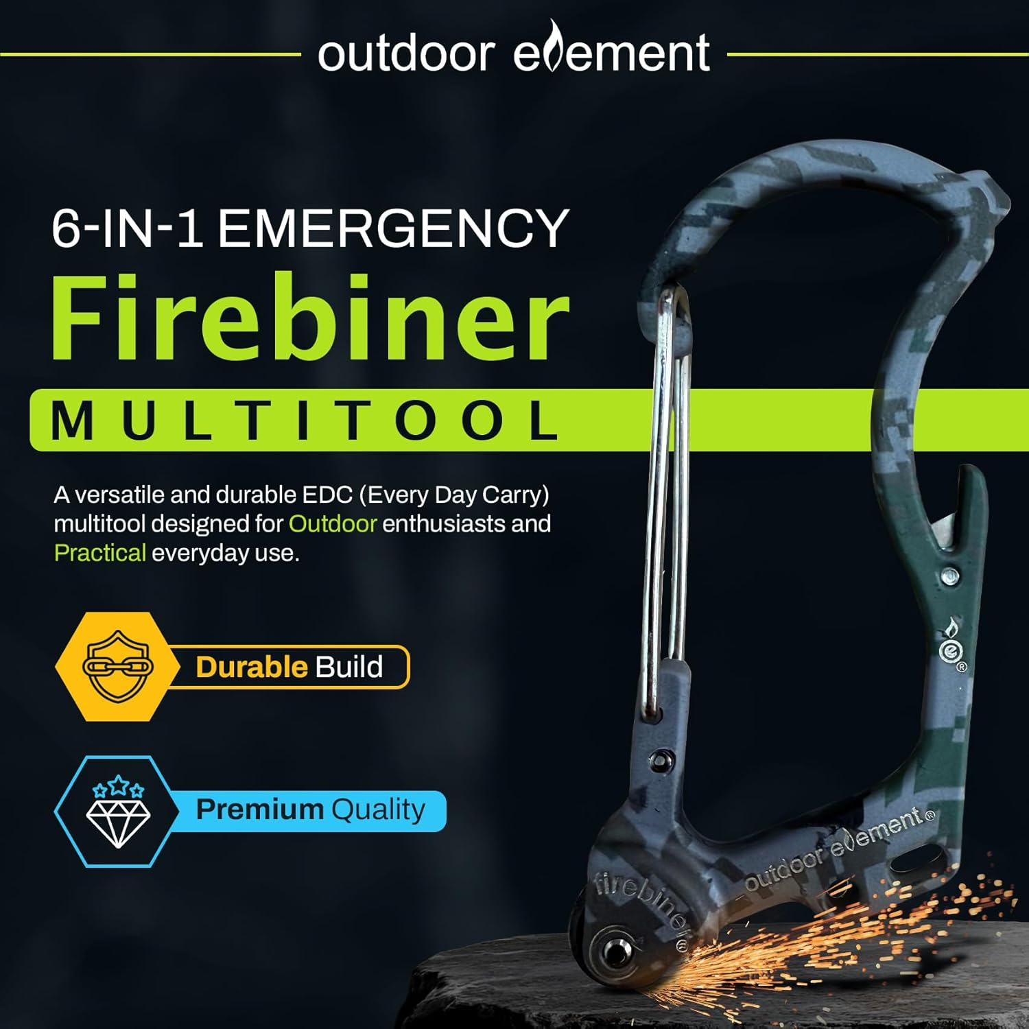 Firebiner - Fire Starter, Multi-Tool, Carabiner - Aurora (Multicolor) image number 3
