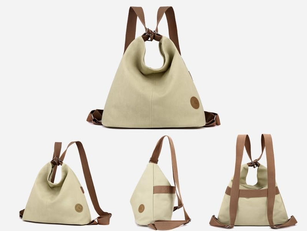 Large Tote Bag Convertible Backpack Purse for Women with Zipper Pockets, Canvas Crossbody Shoulder Hobo Bag - Canvas Red image number 6