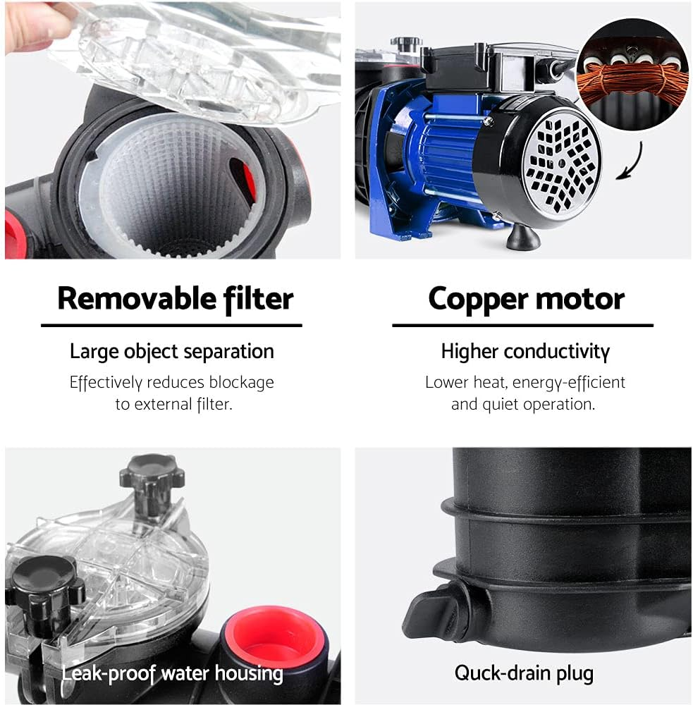 Giantz Pool Pump Swimming Pump Water 1200W Max. 1.6HP Electric Circulation Spa Filter image number 1