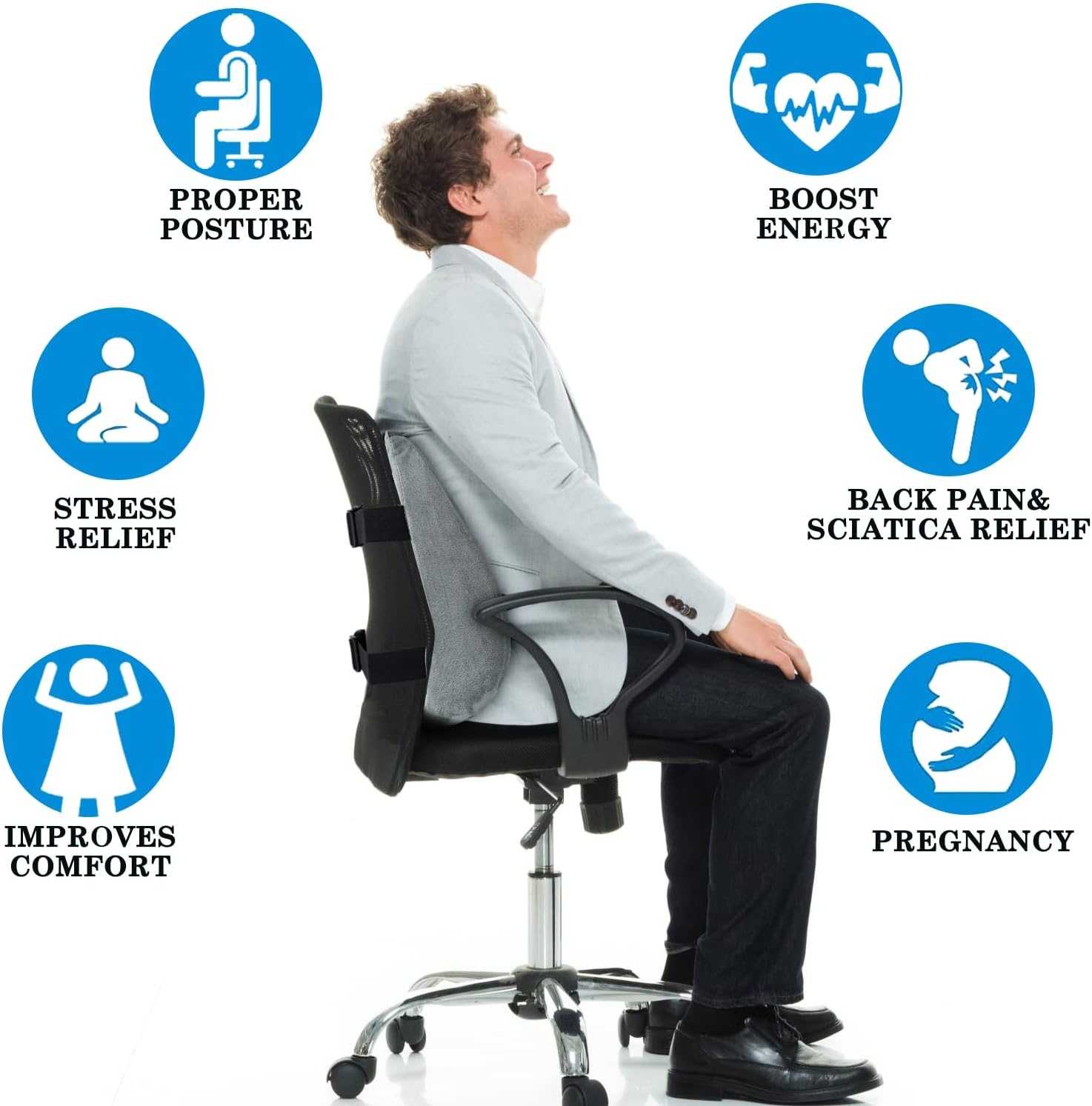 EDIMENS Memory Foam Coccyx Seat Cushion for Office Chair，Gel Office Chair Seat Cushion for Desk Chairs, Sciatica Car Seat Cushion for Back Coccyx Tailbone Comfortable (Back Cushion Gray) image number 5