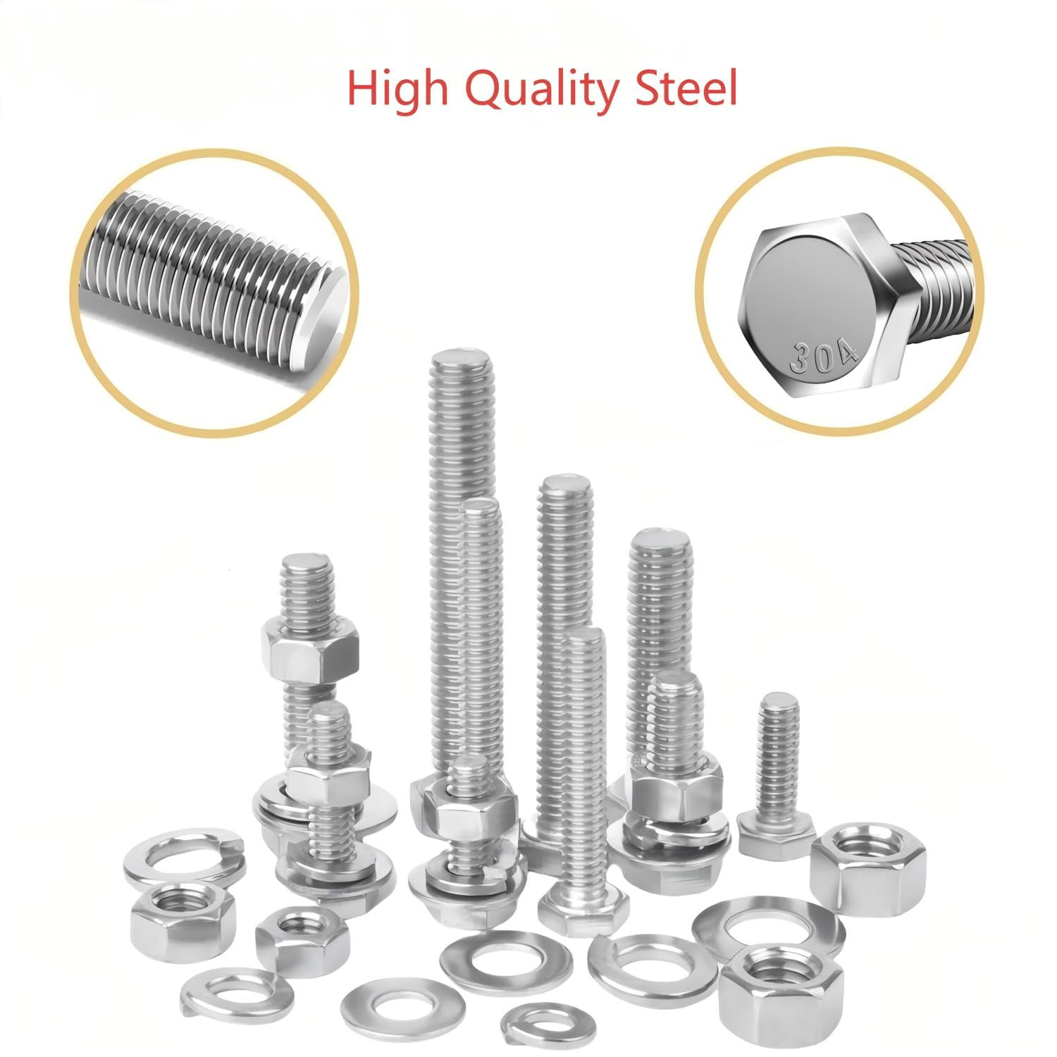 510PCS Hexagon Nuts, M4 M5 M6 Machine Screws with Lock & Flat Washers, Screws Bolts and Nuts Assortment Kit, Grade 10.9 Alloy Steel Hex Socket Button Head Black image number 4