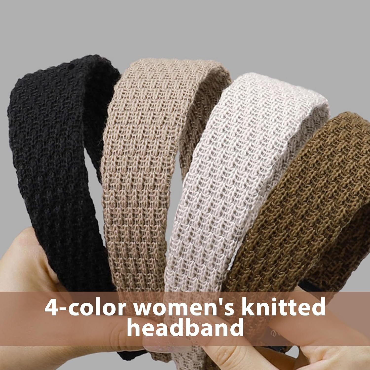Auroriel 4 Piece Headbands for Women Knitted Trendy 4 Cm Wide Headbands Non-Slip Cute Hair Bands for Girls Solid Color Elastic Hair Bands for Women Hair Fashion image number 4