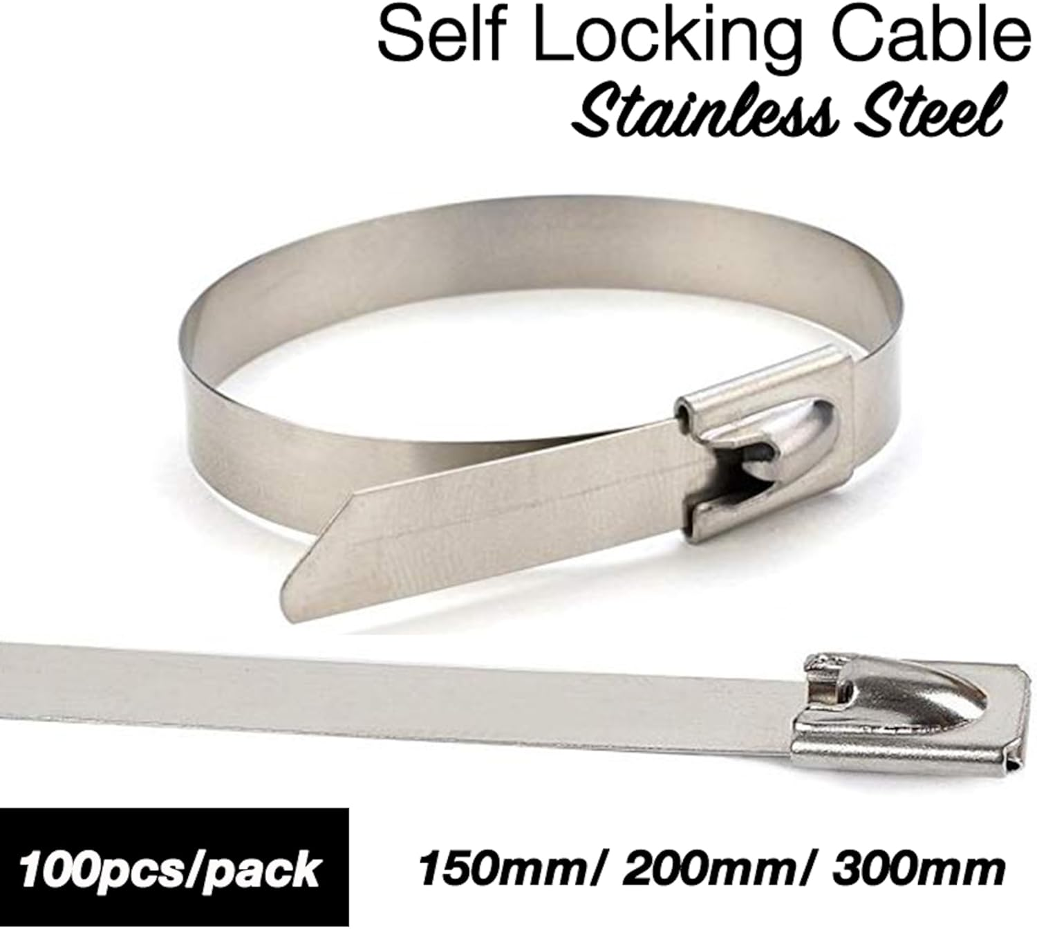100Pcs Stainless Steel Self Locking Cable Zip Ties Wrap Tie 4.6Mm SS 304 (100Pcs - 200Mm SS Cable) image number 4