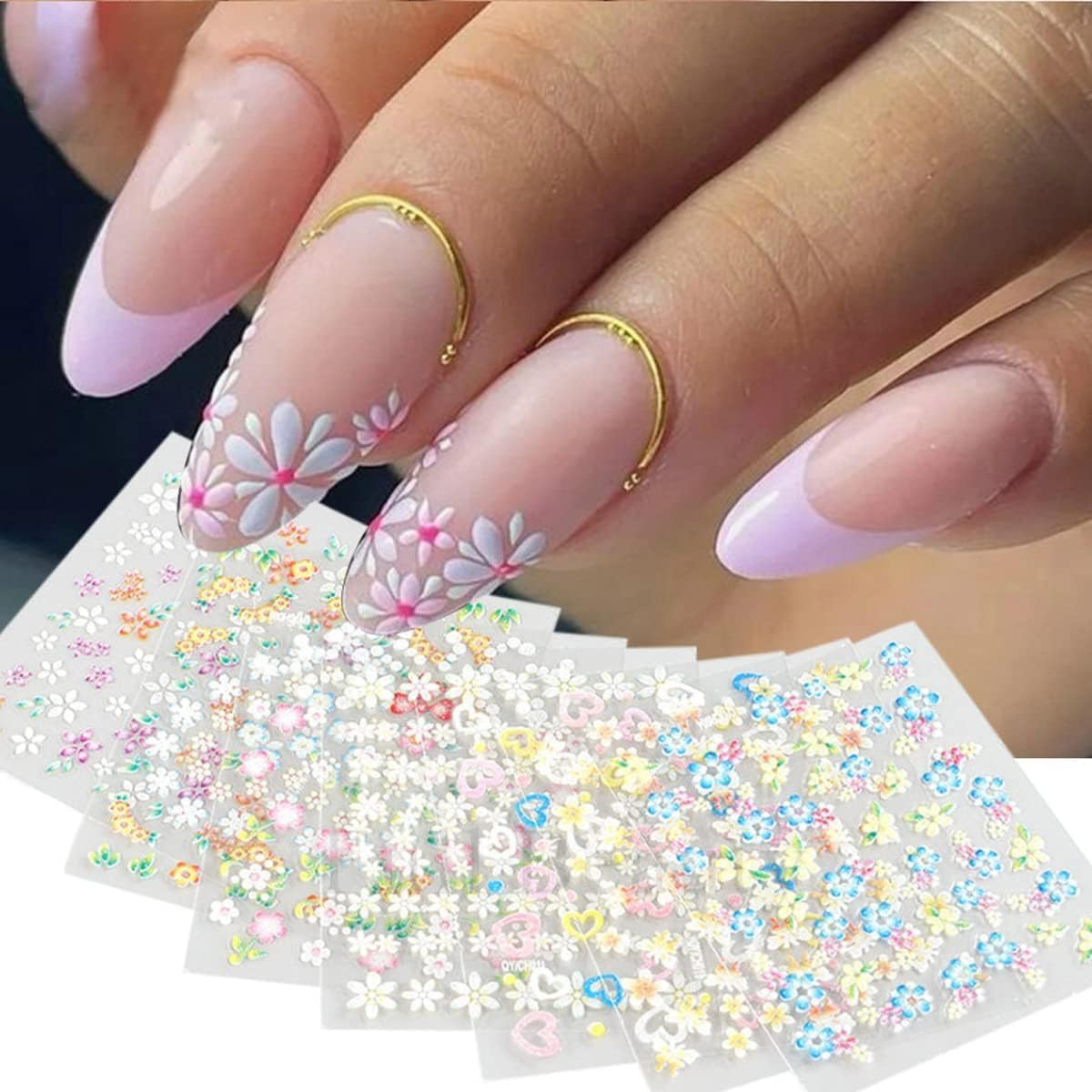 30Sheets Colorful Flower Nail Art Stickers 3D Self Adhesive Nails Decals Nail Art Supplies Colorful Flower Stickers Daisy Floral Bow Tie Heart Nail Designs Manicure Tips Nail Decoration image number 5