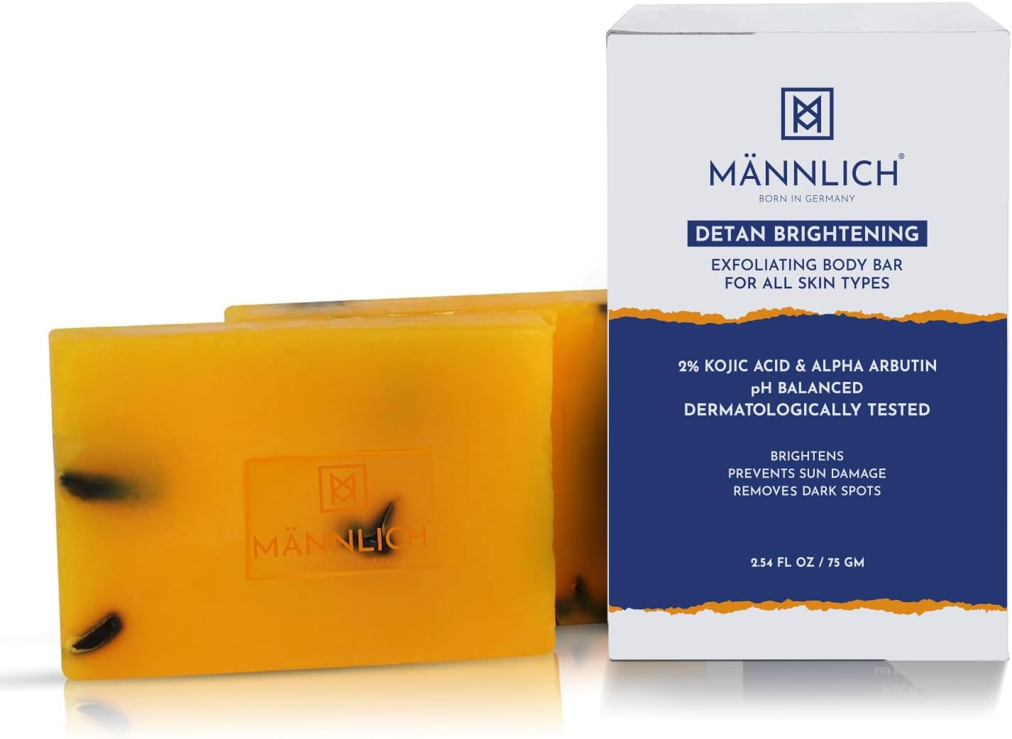 Mannlich 2% Kojic Acid Exfoliating Soap with Alpha Arbutin, Glycolic Acid, Niacinamide & Activated Charcoal | for Pigmentation, Dark Spots, Tan Removal, Brightens Underarms | Ph Balanced, SLS Free image number 1