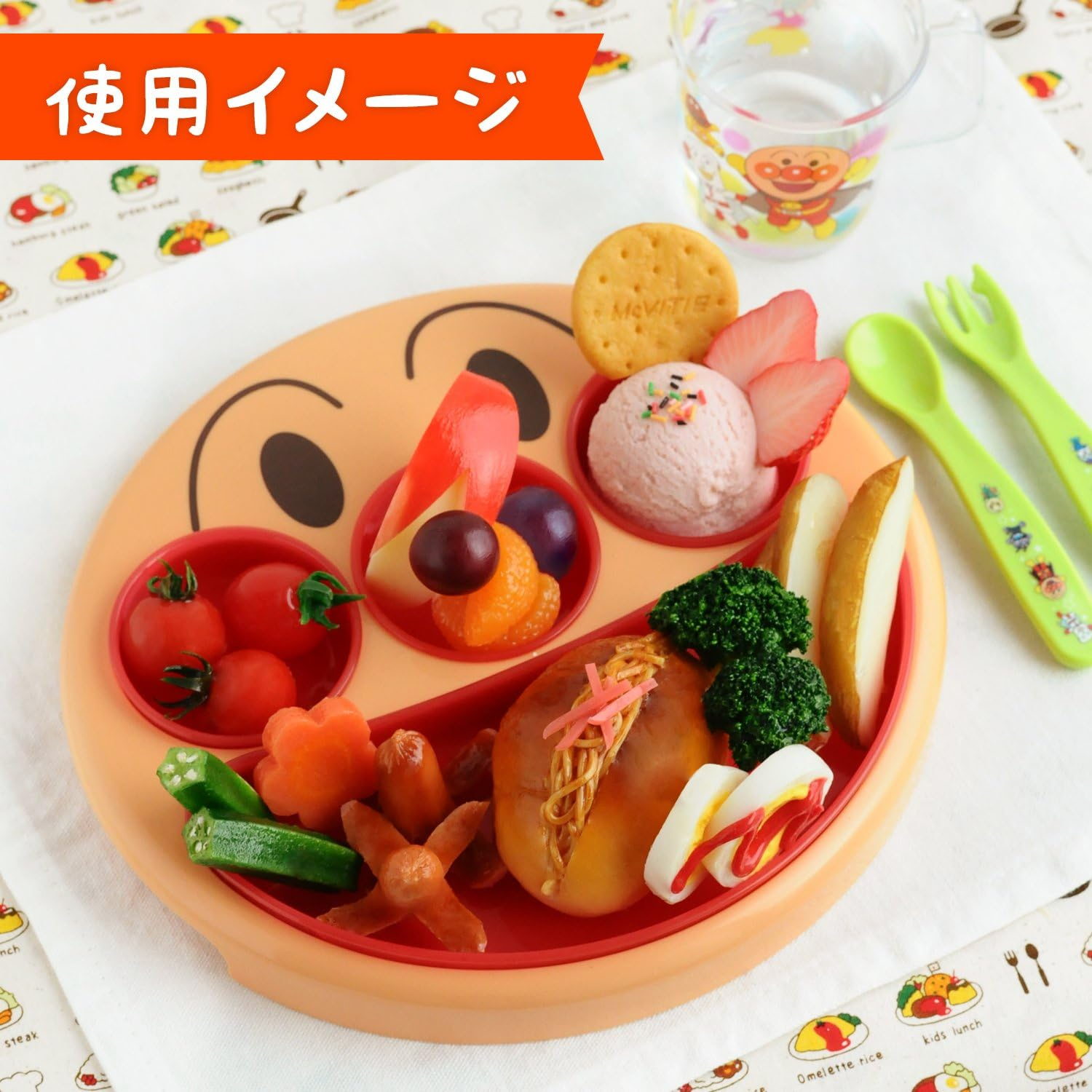 LEC Anpanman Face Lunch Plate Kids Tableware Baby Food Multicolor 1 Piece (X1) T-264 image number 3