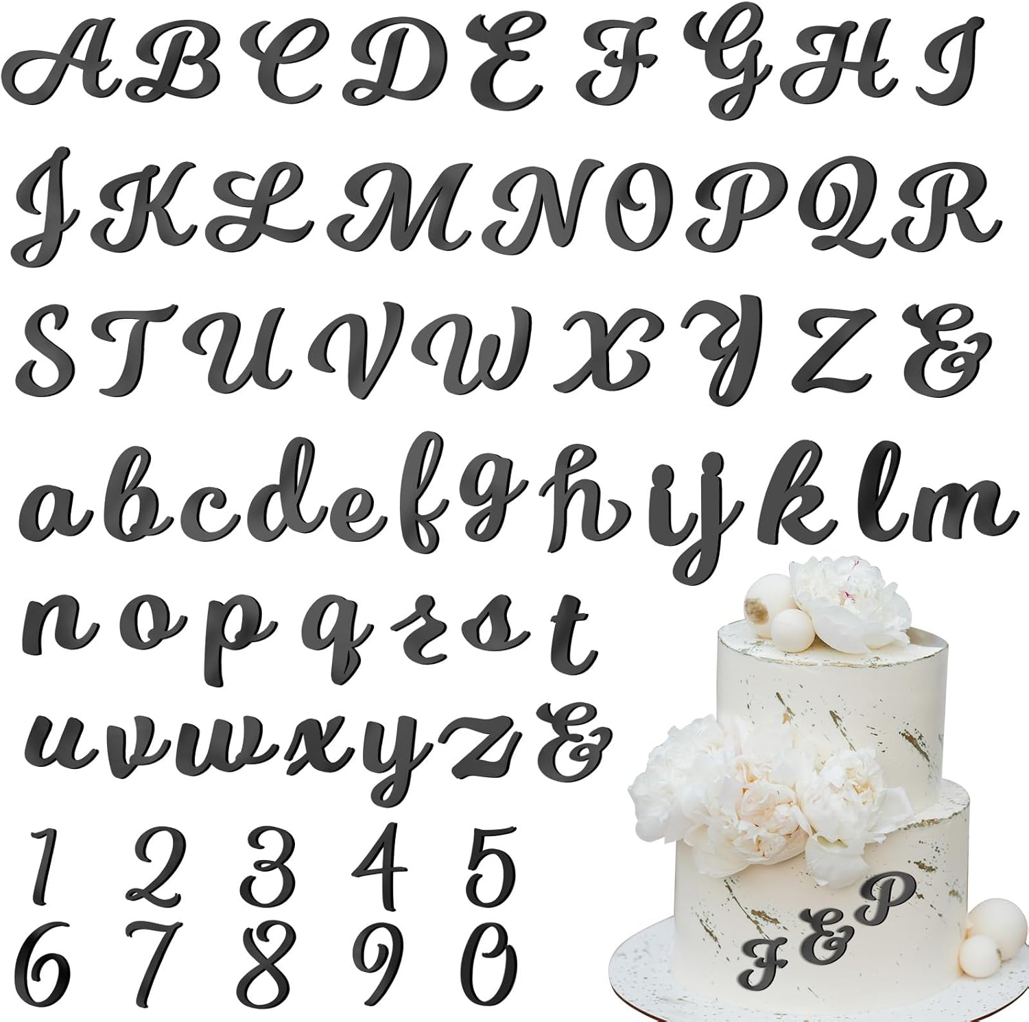Jspupifip 64 Pcs Acrylic Cake Alphabet Numbers Topper, Mirror Number 0-9 and Alphabet A-Z Personalized Cake Picks Decor Anniversary Wedding Baby Shower Party Supplies(Silver)