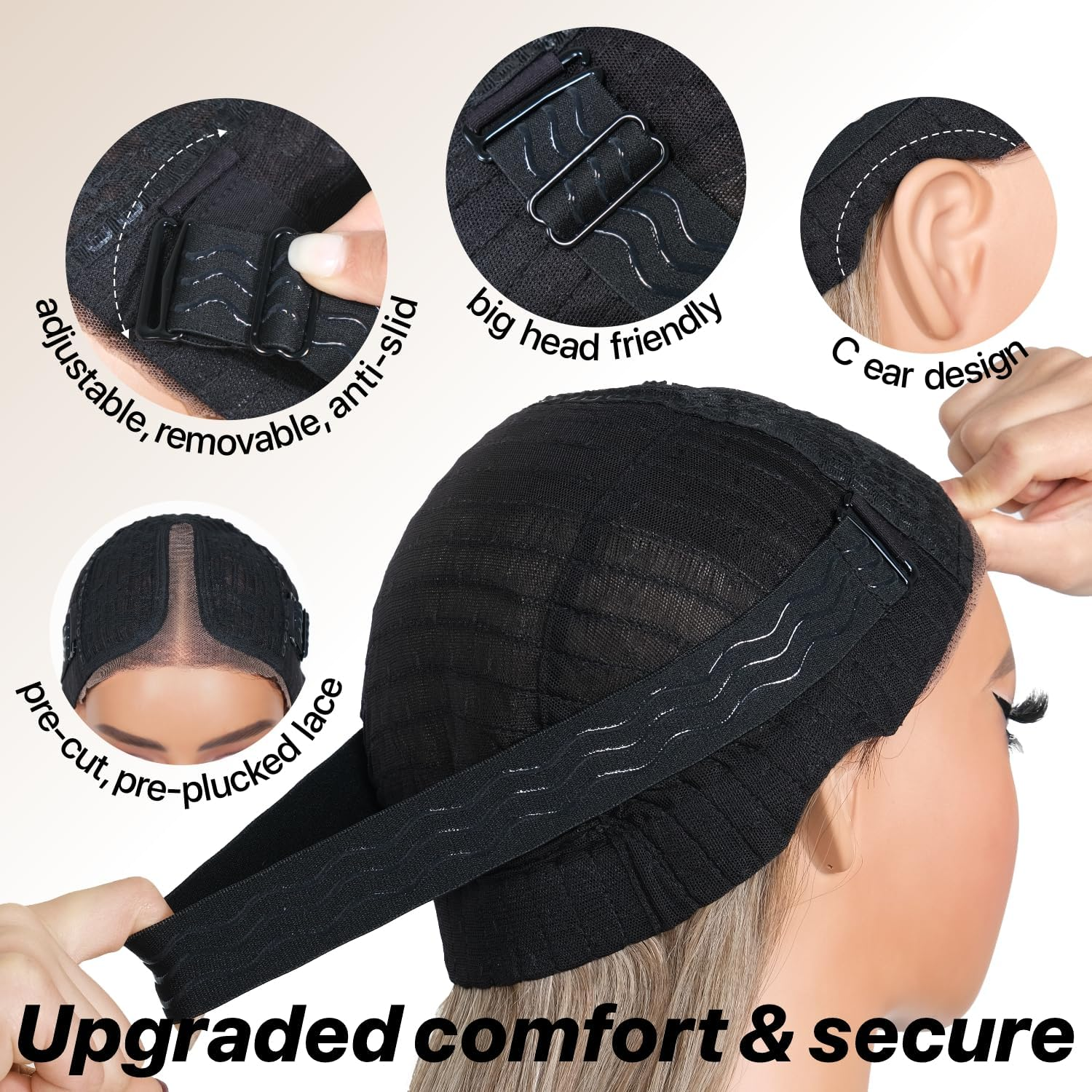 Black Blond Skunk Stripe Wear and Go Glueless Wigs Pre Plucked Pre Cut for Beginners Synthetic Lace Front Wigs with Bangs Long Straight Layered Wigs Highlights 26 Inch 3 Seconds to Wear - Black Blonde image number 2