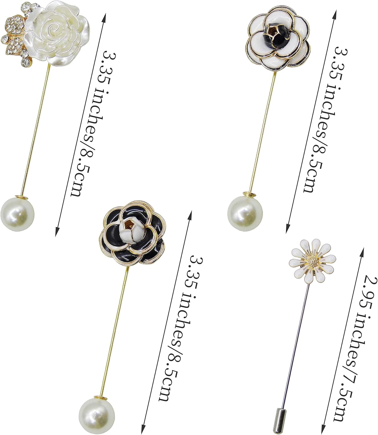 4 Pieces Sweater Shawl Clip Pearl Brooches Rhinestone Safety Pins for Women Girls Bouquet Pins Clothing Decoration image number 2