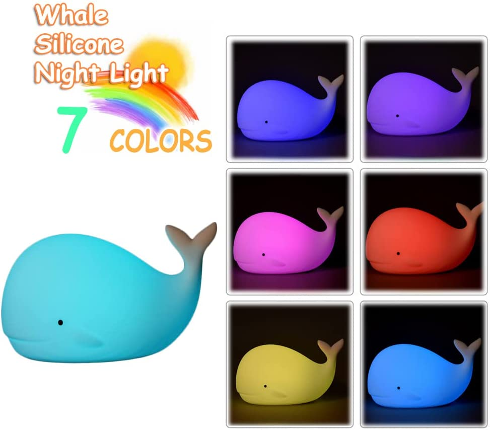 Tripro Whale Silicone Nursery Night Light Room Decor Desk Lamp Toys,Bedroom Decorations Gifts for Toddlers,Girls,Baby,Kids,Teens