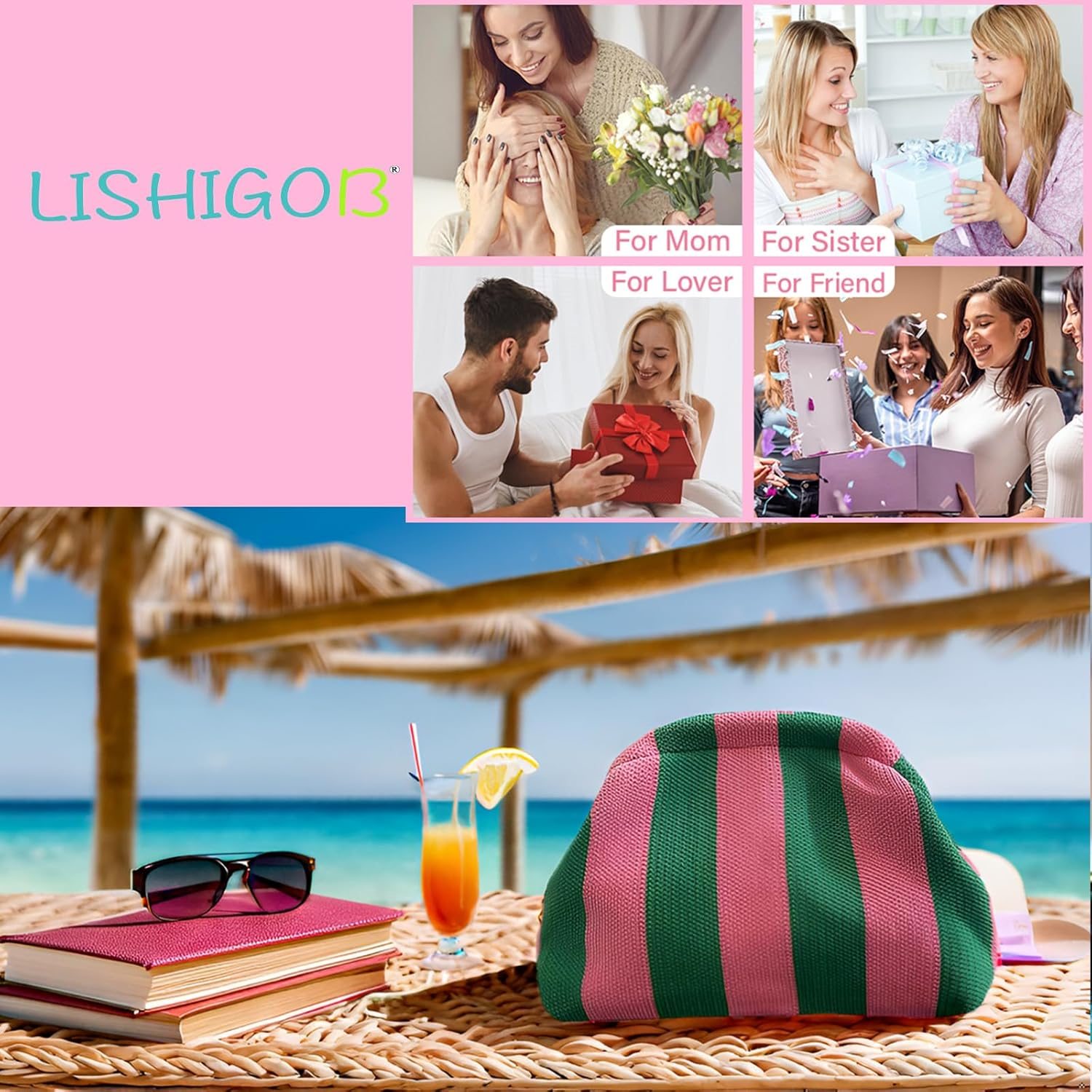 Colorful Woven Dumpling Bag for Women - Striped Crochet Evening Clutch Purse for Summer Beach Outings image number 1