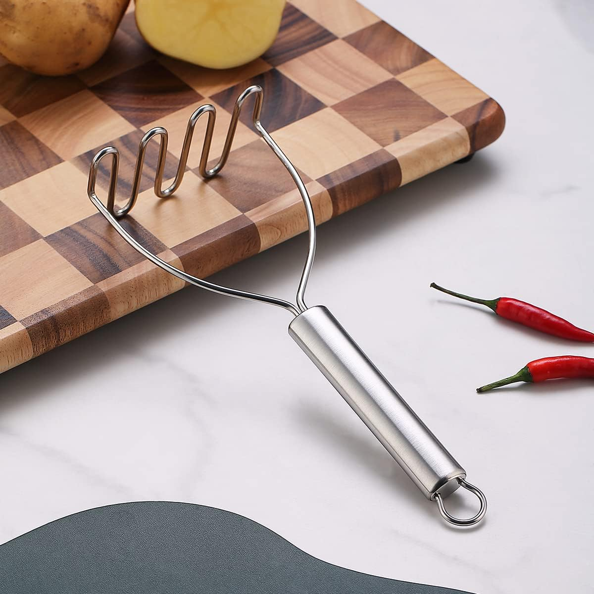 Potato Mashers, Kyraton Heavy Duty Stainless Steel Potato Ricer with Firm Grip, Kitchen Masher Perfect for Mashed Baby Food, Vegetable, Fruits, Mashed Potatoes, Jam, Use for Cooking and Kitchen Gadget image number 4