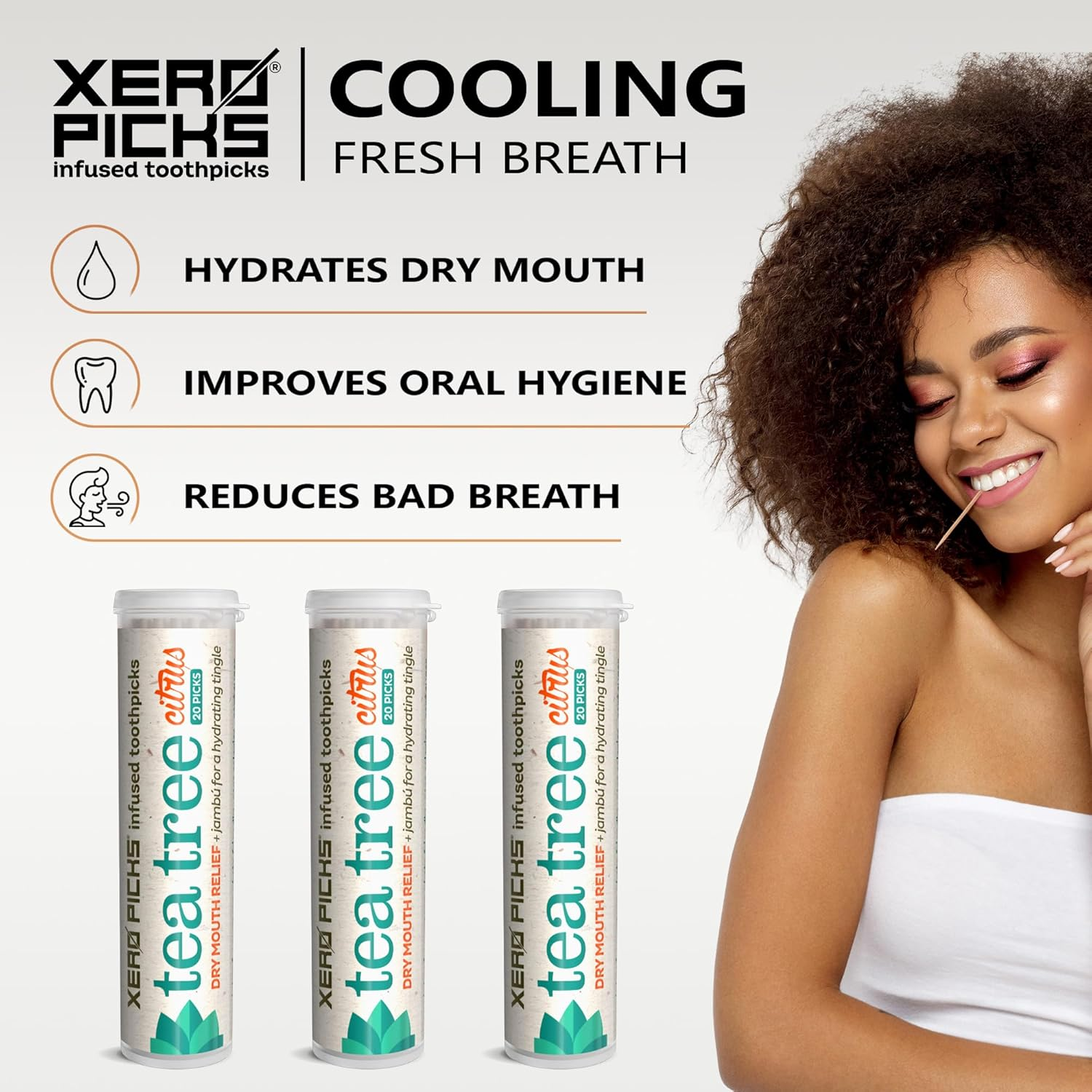 Xero Picks Tea Tree - Infused Flavored Toothpicks for Long Lasting Fresh Breath & Dry Mouth Prevention - 60 Picks - 3 Pack - Citrus image number 4