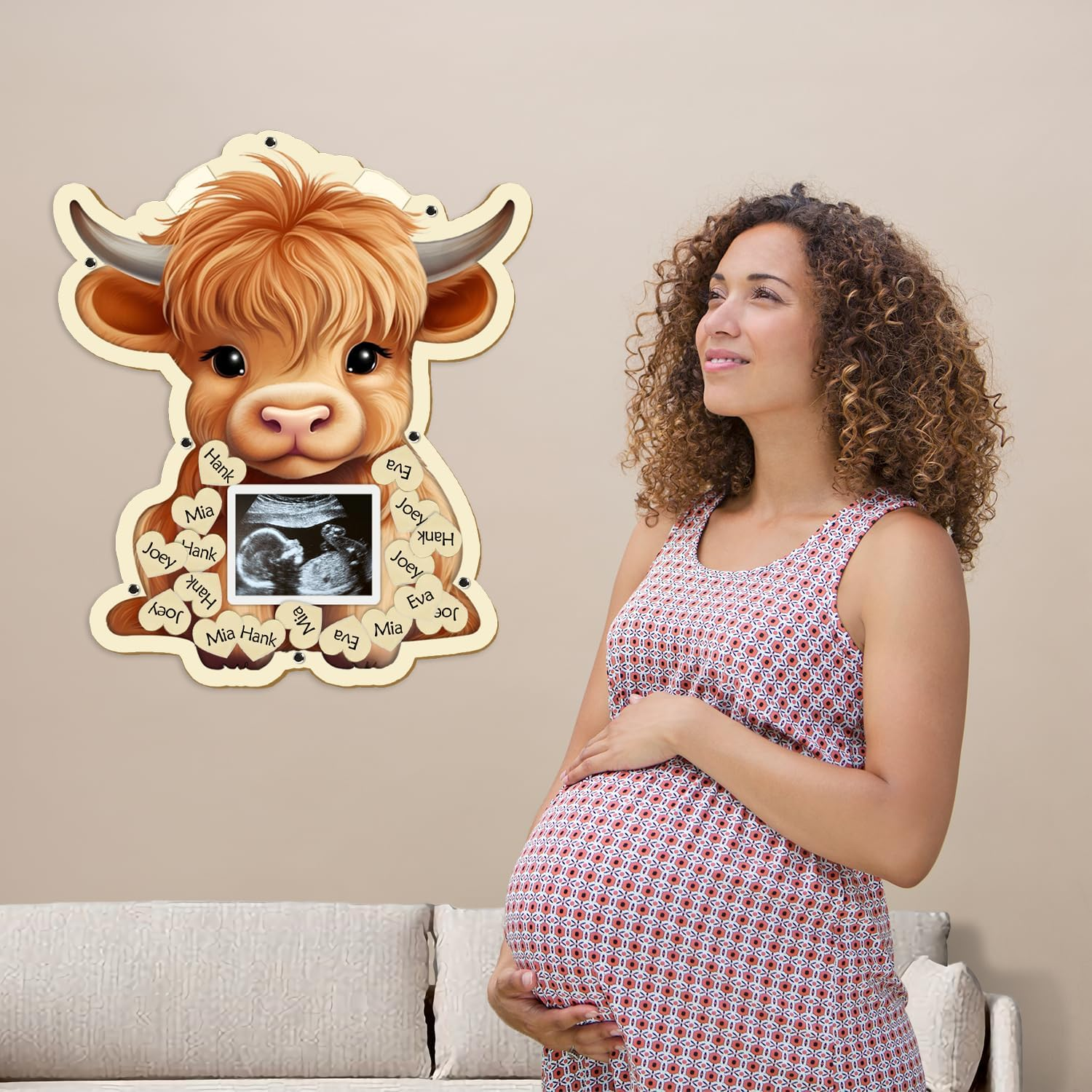 65 Pcs Highland Cow Baby Shower Decorations Guest Book, Baby Shower Guest Book Alternatives with Photo Frame, 60 Wood Slices Cow Baby Shower Guest Book for Boys Grils Baby Shower image number 3