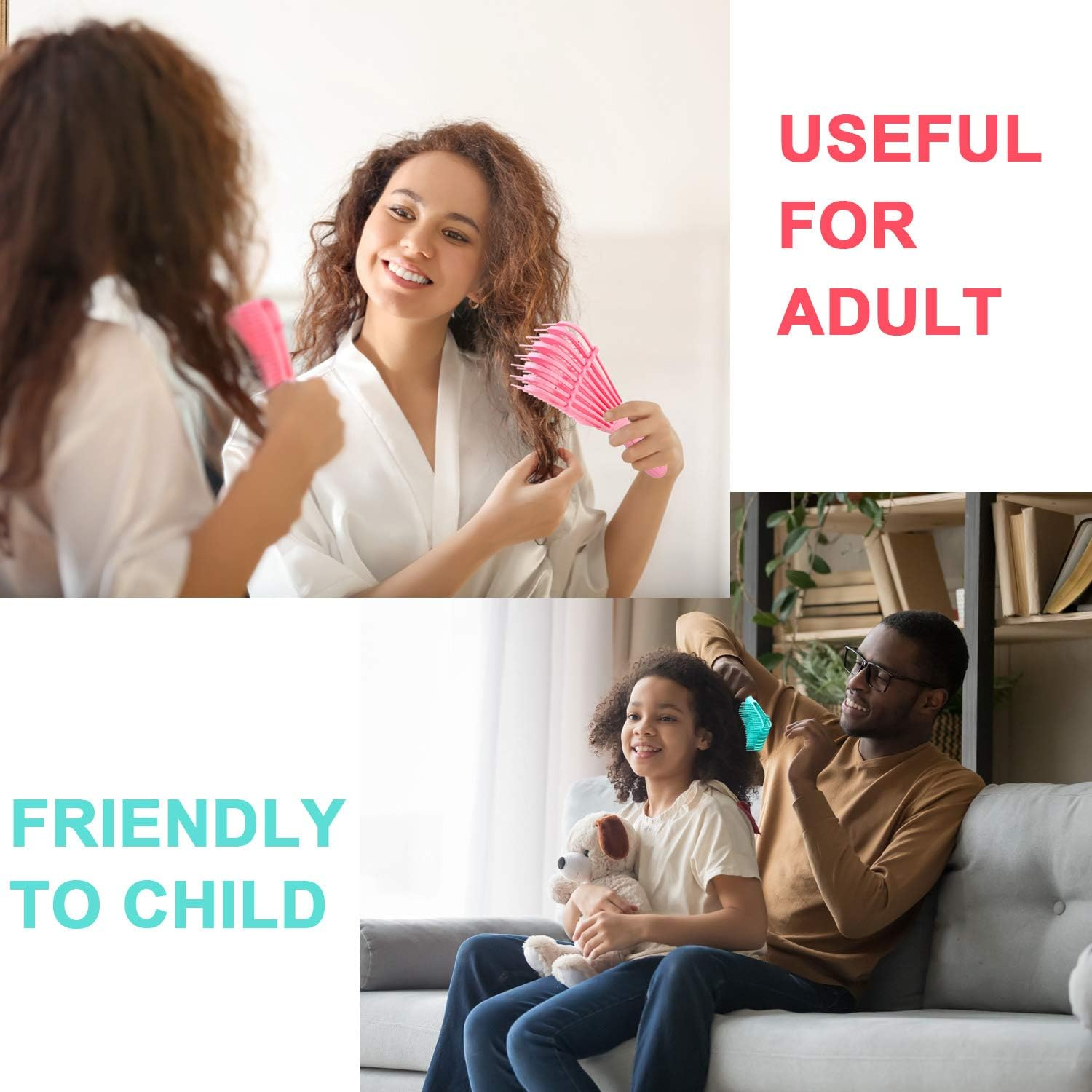 2 Pieces Detangling Brush for Afro America/African Hair Textured 3A to 4C Kinky Wavy/Curly/Coily/Wet/Dry/Oil/Thick/Long Hair, Knots Detangler Easy to Clean (Pink, Green) image number 3