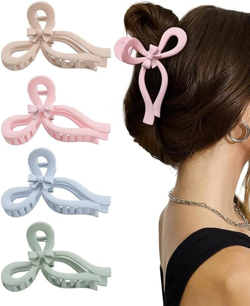 Plastic Cute Large Bow Hair Claws Nonslip Fashion Hair Clips,4Pcs Bow Hair Clips Elegant Hair Claws,Bow Hair Claw Clips Cute Claw Clips,Bow Hair Clips Elegant Hair Claw Large Cute Large Bow Hair Claw