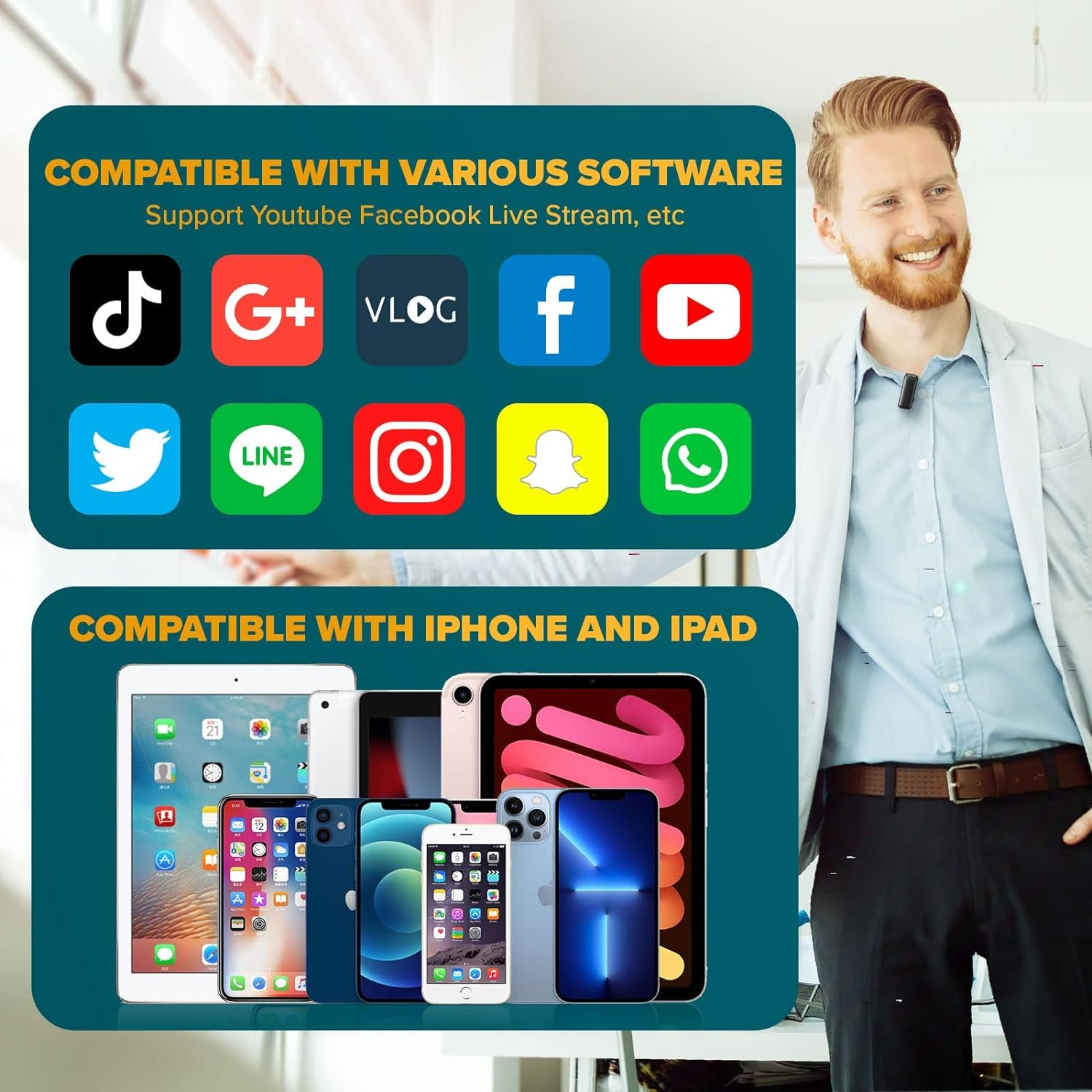 Wireless Lavalier Microphone Compatible for Android USB C Recording Clip on Lapel Lav Mic Charging Case Box Plug & Play Phone Tiktok Youtube Facebook Live Stream Vlog,2 Microphones image number 1