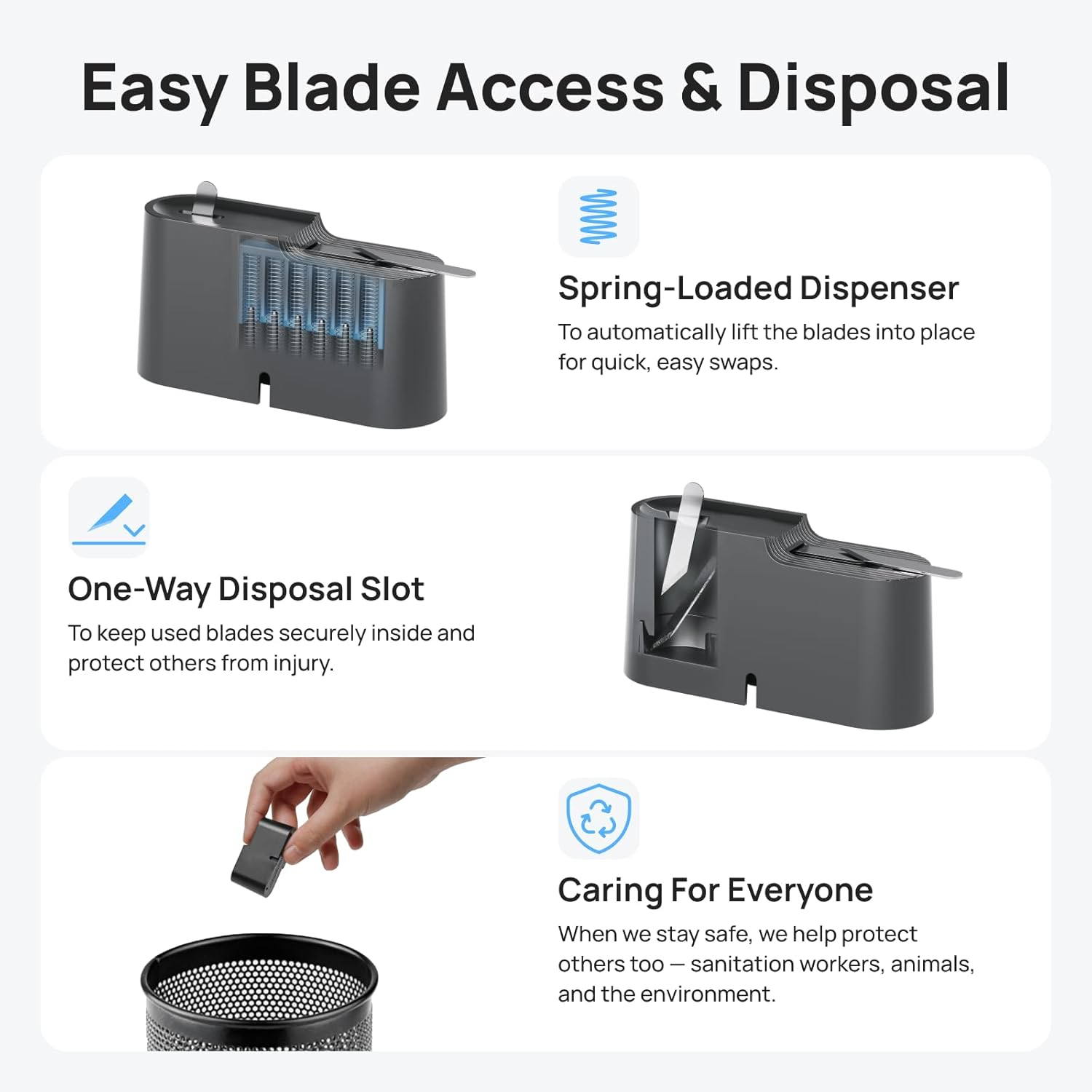 HOZO 10Pcs Neoblade 06 Double Edge Blade, Moisture-Proof Blister Pack, for Precision Engraving & Sharp Groove Carving, Spring-Loaded Safety Dispenser, Disposal Slot, Stackable Blade Storage Box image number 4