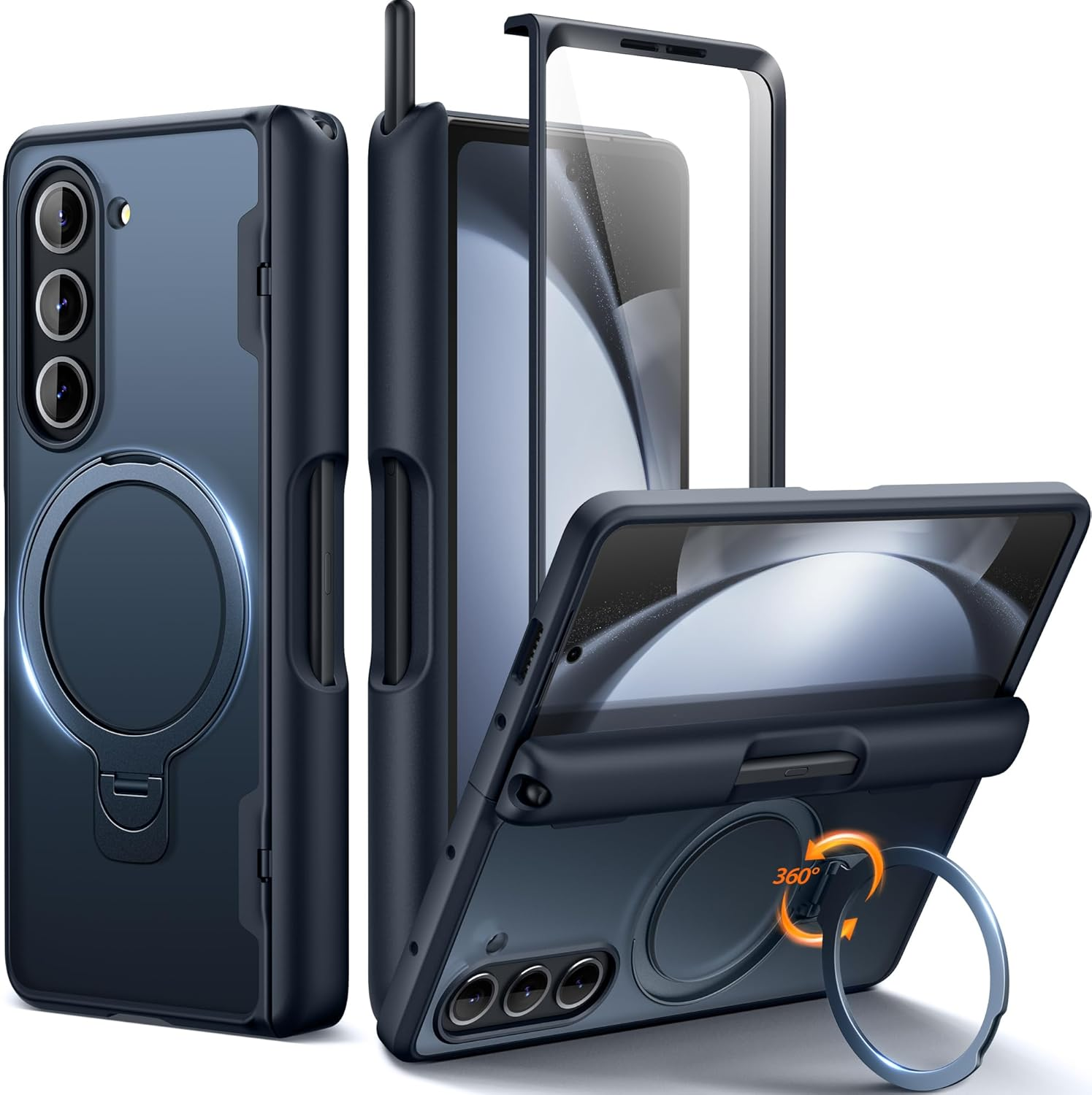 MOBOSI Upgraded 360&deg; Spin Magnetic Ring Stand for Z Fold 6 Case with S Pen Slot, Compatible with Magsafe, 18FT Military Grade Protection, Shockproof Case for Samsung Galaxy Z Fold6, Privacy Blue