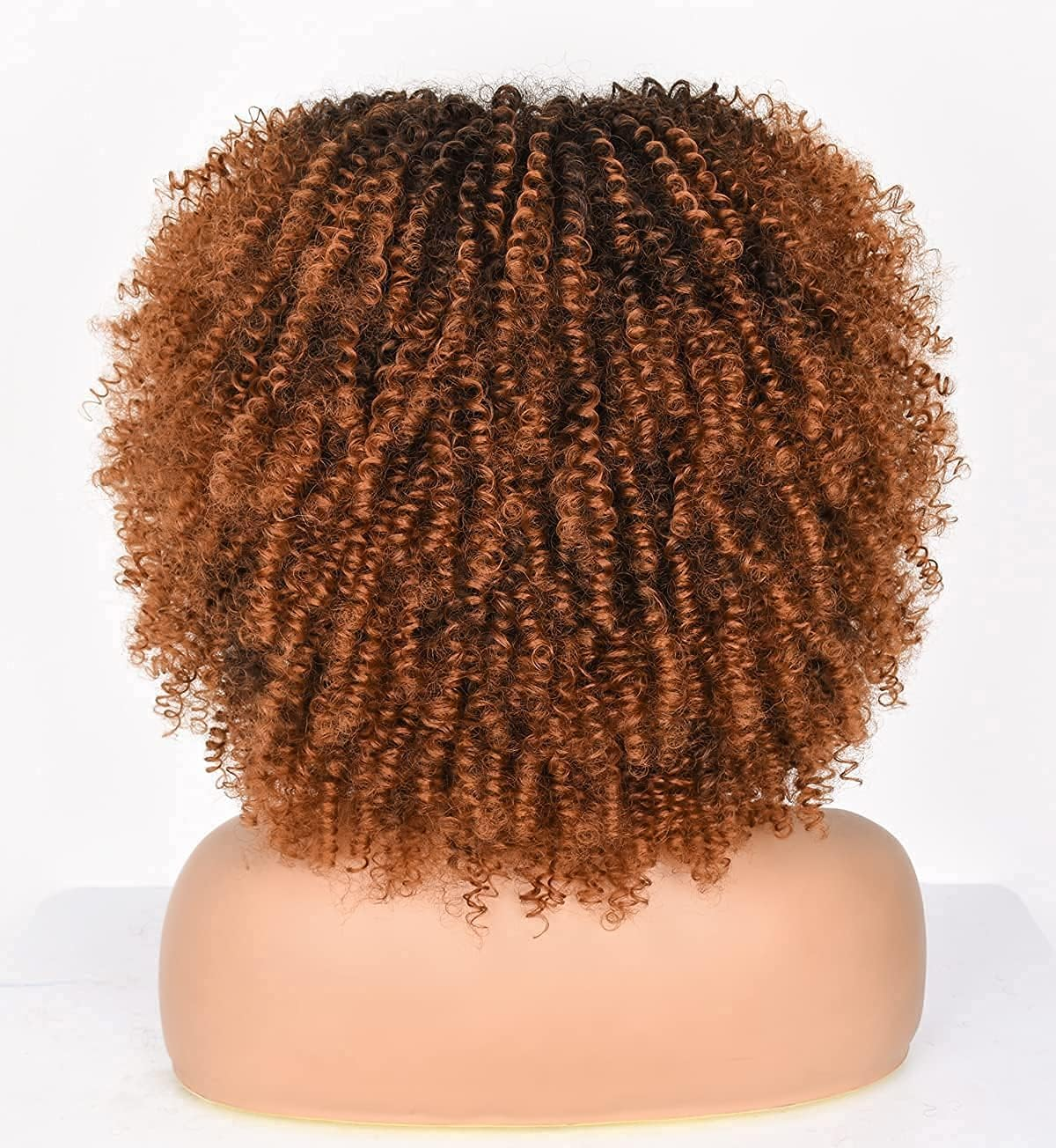 36Cm Afro Kinky Curly Wig with Bangs for Black Women Ombre Brown1B/30 No Glue Full and Fluffy like a Bomb Short Curly Hair Wigs - Ombre Brown image number 6