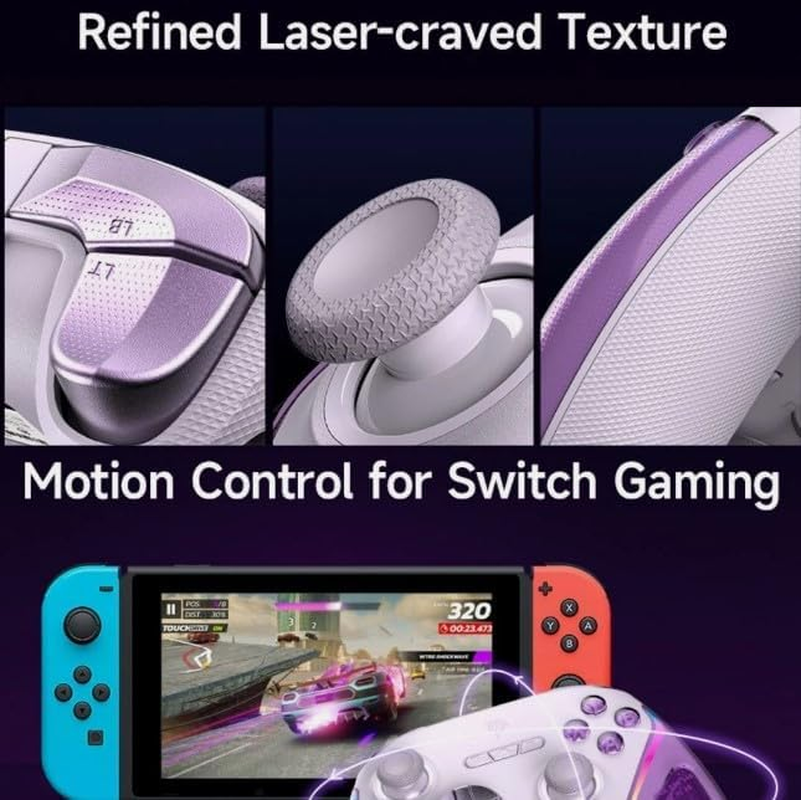 Easysmx D10 Game Controller - Enhanced Wireless Bluetooth Controller with Advanced TMR Sticks / 2-Way Trigger Lock/Intelligent Charging Dock/Mecha-Tactile Buttons - Multi-Platform Compatible (Purple) image number 5