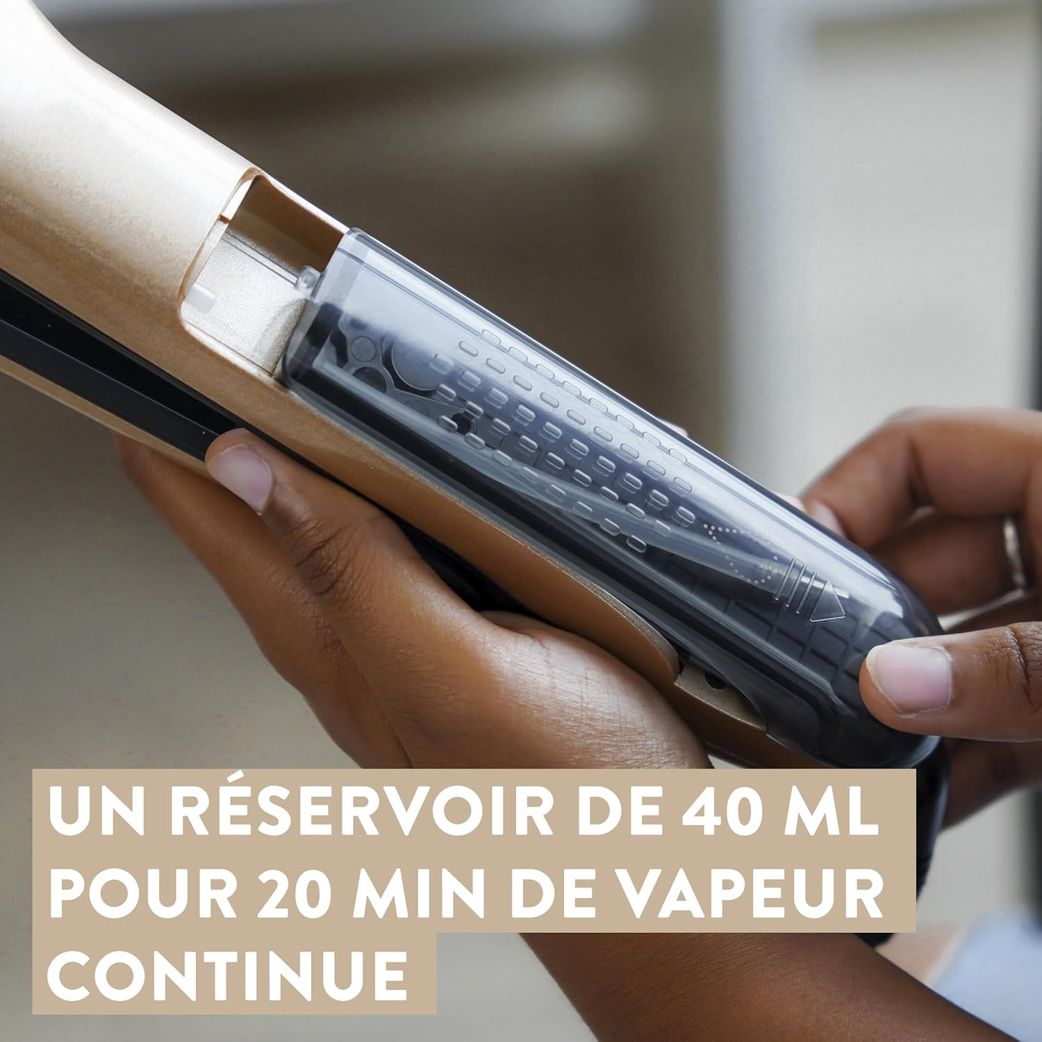 SAINT ALGUE Demeliss Titanium - Professional Titanium Wide Straightener with Steam Technology, for All Hair Types, Temperature from 150 &deg; to 230 &deg;, 40 Ml Water Tank - Gold/Black image number 2