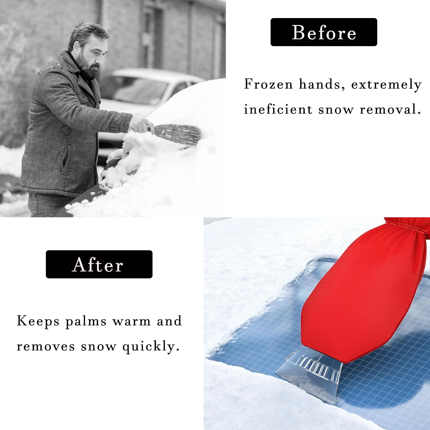 Ice Scraper with Gloves Thick Wool Gloves and Plastic Windshield Ice Scraper Quickly Remove Snow Frost for Car Truck SUV Waterproof Snow Removal Gloves Vehicle Ice Removal Tool (Red) image number 5