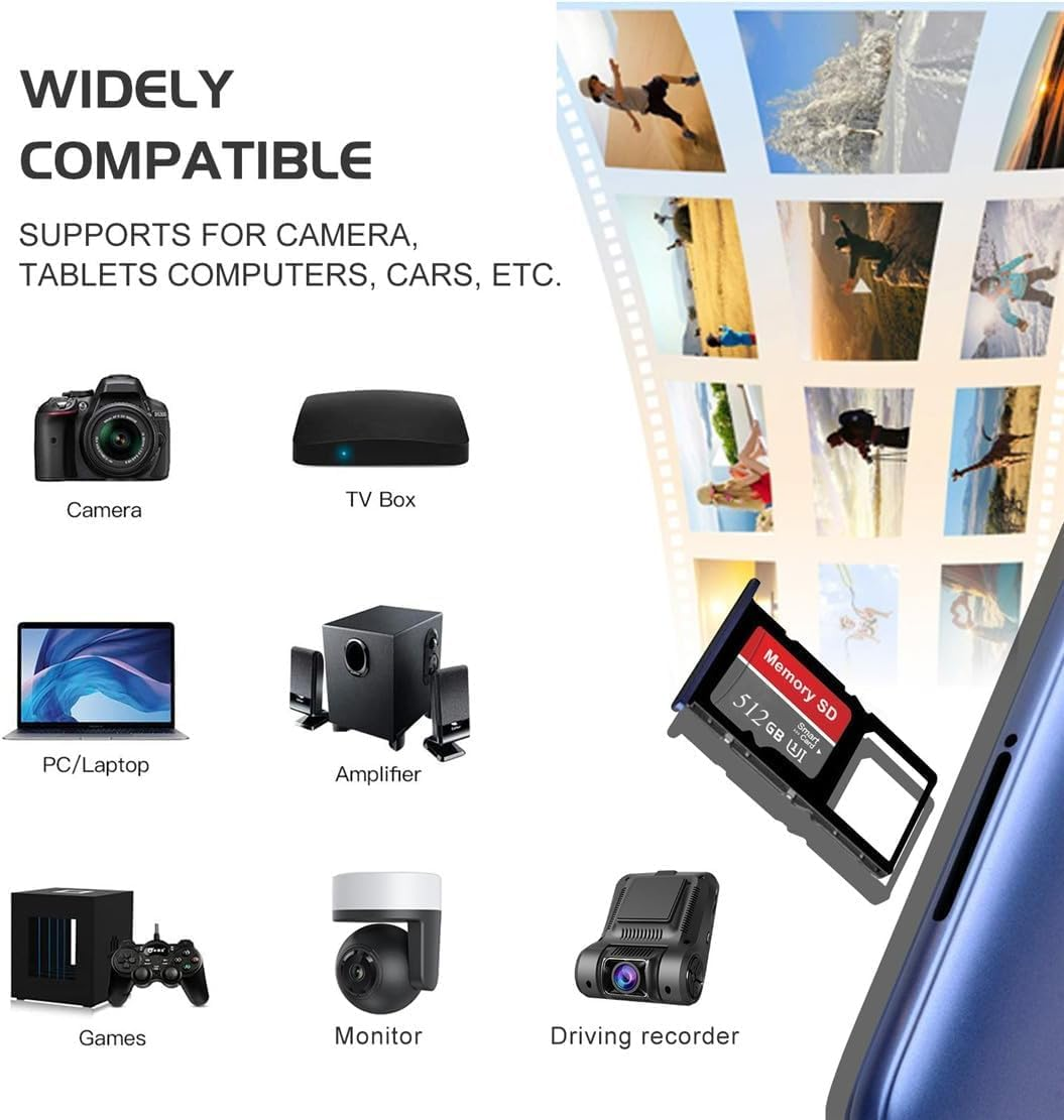 Microsd 512GB Memory Card with UHS-I U3 Full HD & 4K UHD Memory Card for Cameras and Drones Read Speed 100 Mb/S Write Speed 90 Mb/S