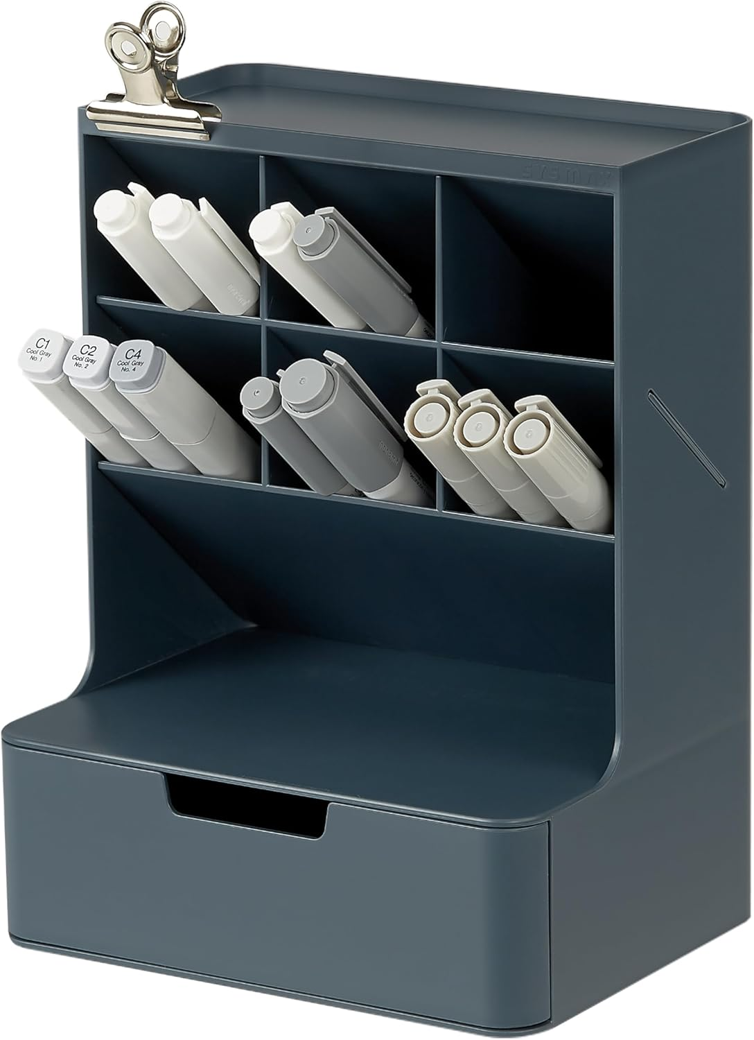 BLUE GINKGO Portable Desk Organizer &ndash; Compact 3 Compartment, Half-Drawer Storage &ndash; Pen Holder, Stationery Desktop Organizer for Office, Makeup, Crafts (Made in Korea, Blue)