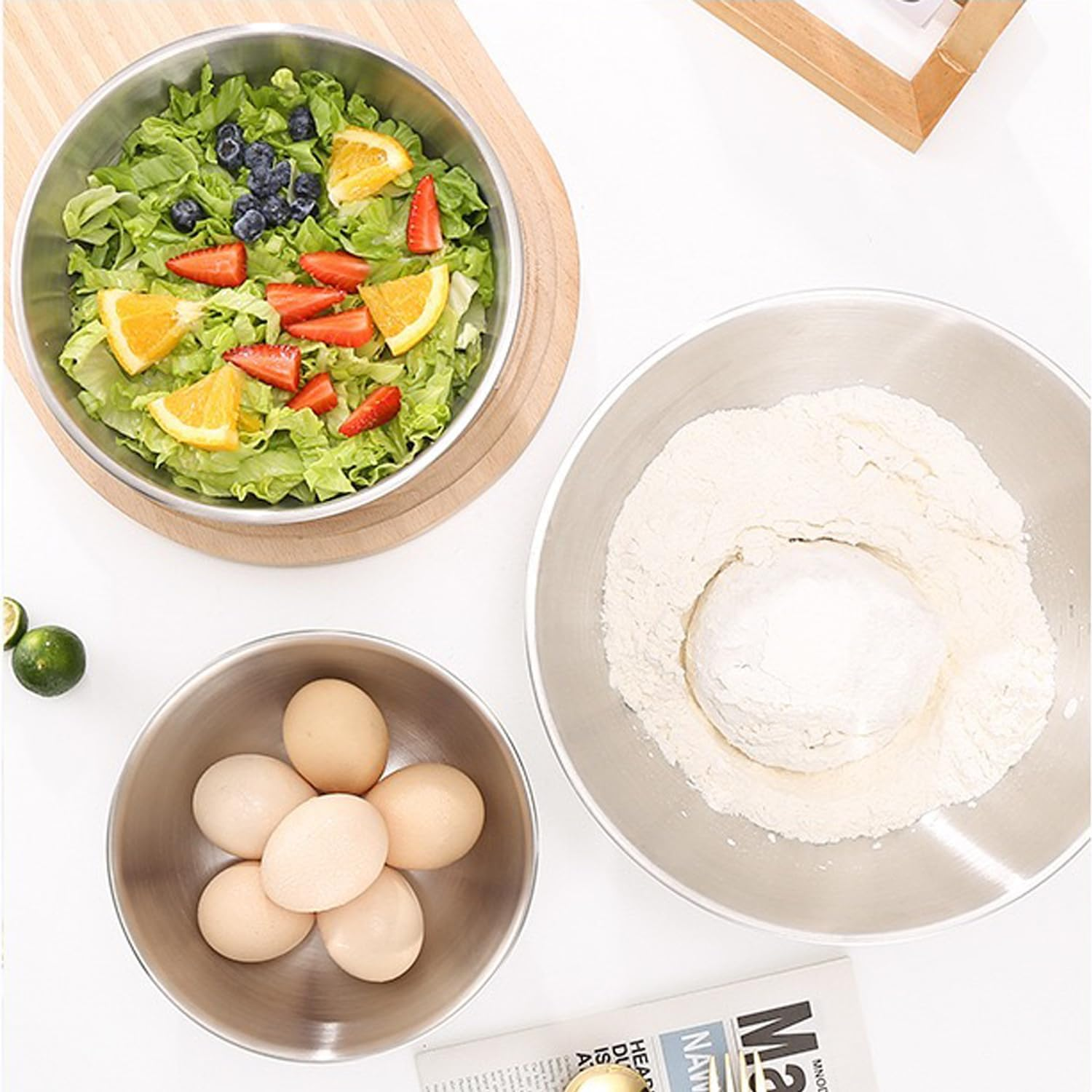 WANBY Stainless Steel Bowls 304 Metal Lightweight Unbreakable Dinner Bowls Set Non-Toxin Dishwasher Safe BPA Free and Healthy (8 Pack 28Oz) image number 2