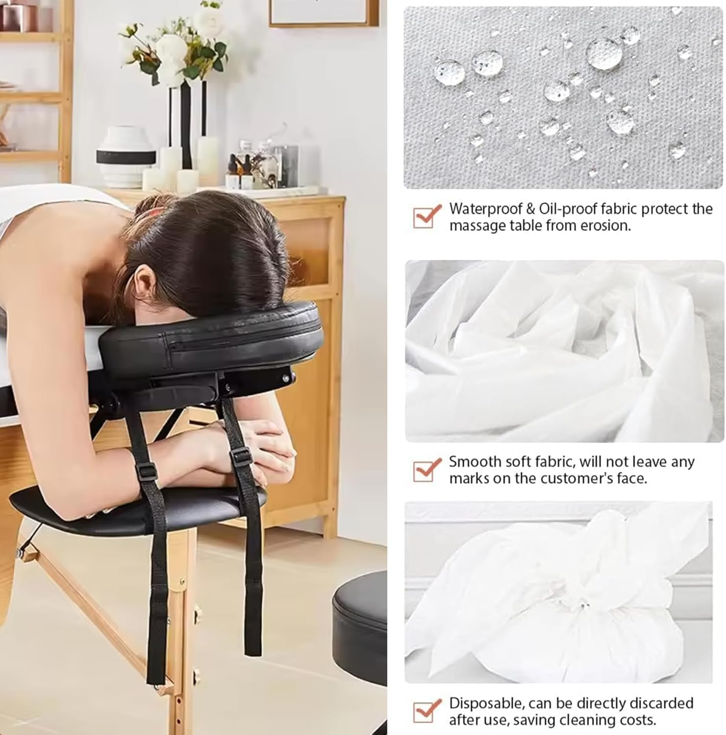 30Pcs Massage Bed Cover, 35.4X84.7 Inch Disposable Massage Table Sheets with Face Hole, Waterproof Spa Bed Cover for Spa, Beauty, Tattoo, Sheets