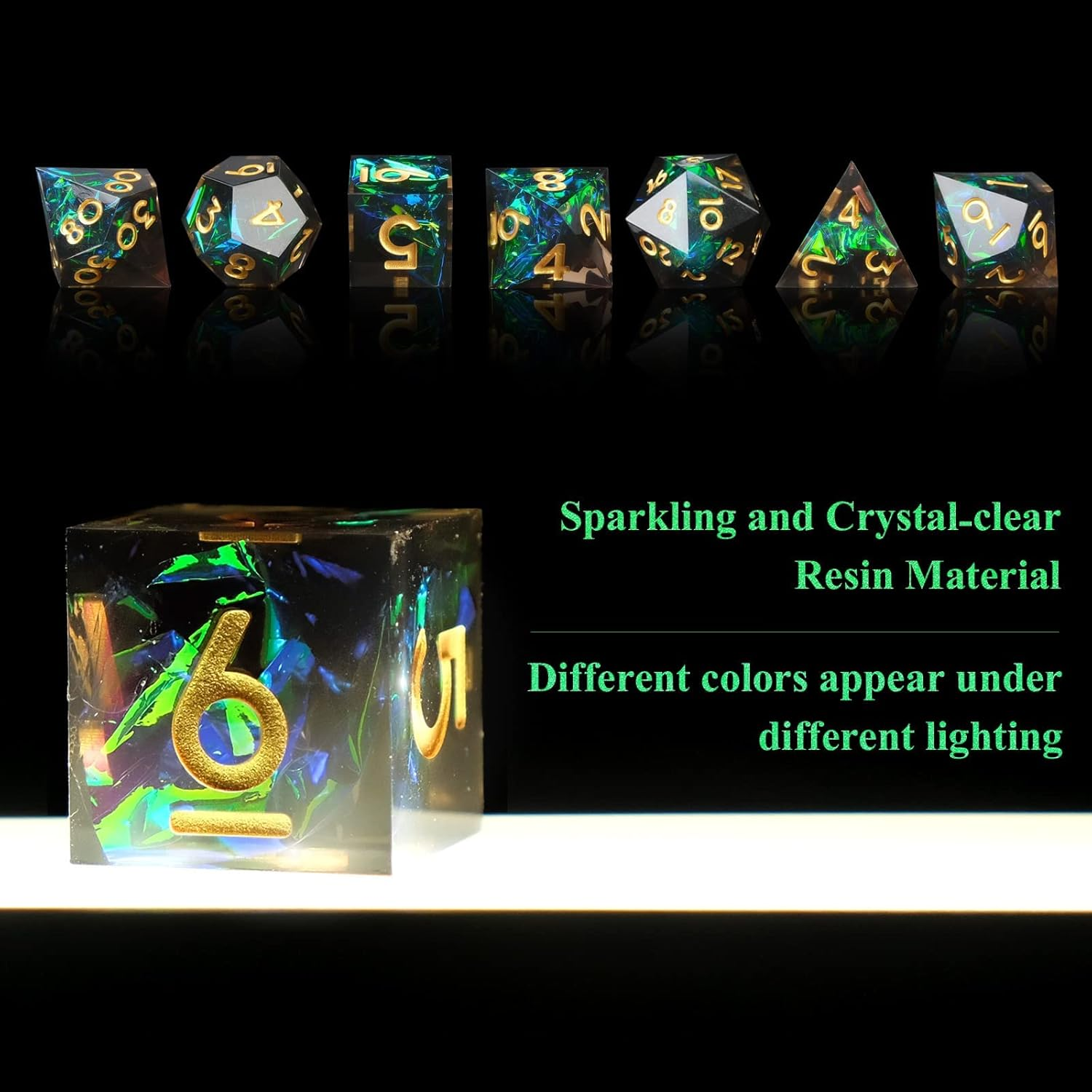 Sharp Edge DND Dice Set Handmade 7 Accessories Dice for Dungeons and Dragons TTRPG Games, Multi-Sided RPG Polyhedral Resin Sharp Edge Dice Roleplaying Games Shadowrun Pathfinder Mtg(Dark) image number 3