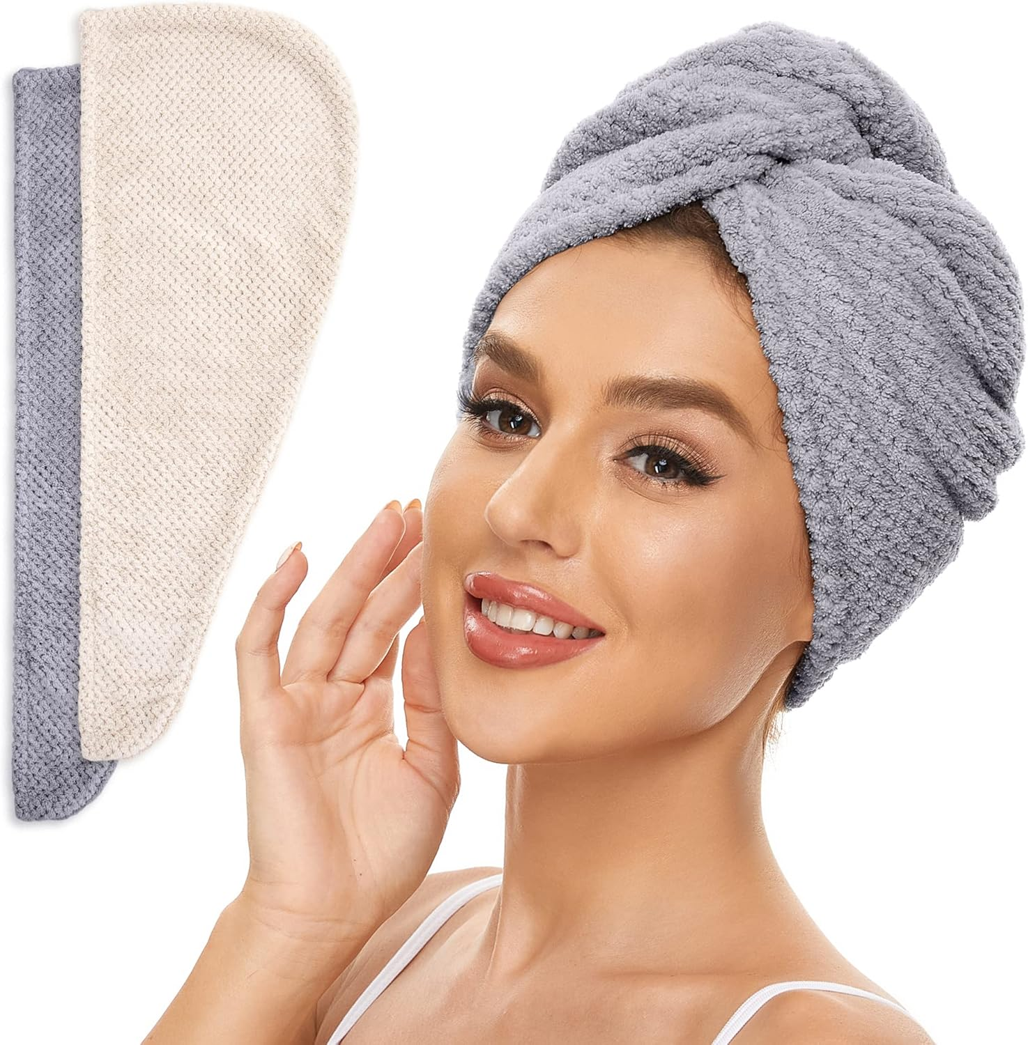 Simplefield 2 Pack Microfiber Hair Towel Wrap for Women, anti Frizz Quick Drying Hair Turban for All Hair Style, Absorbent and Lightweight (Blue)