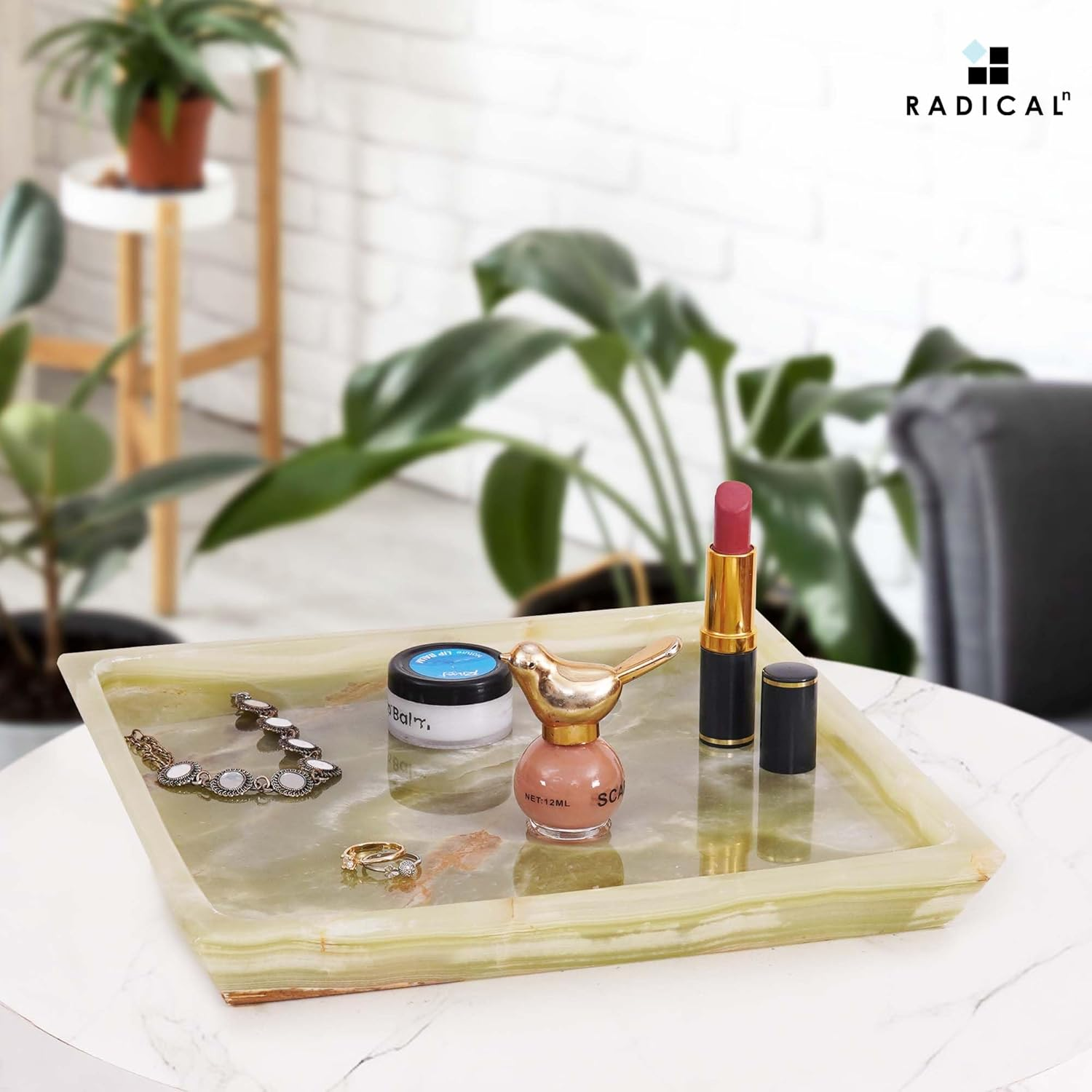 Radicaln Marble Serving Tray 10" Inches Green Handmade Square Tray for Party Supplies Ideal Food & Cafeteria Trays for Kitchen, Serving Dishes & Platter - White image number 1