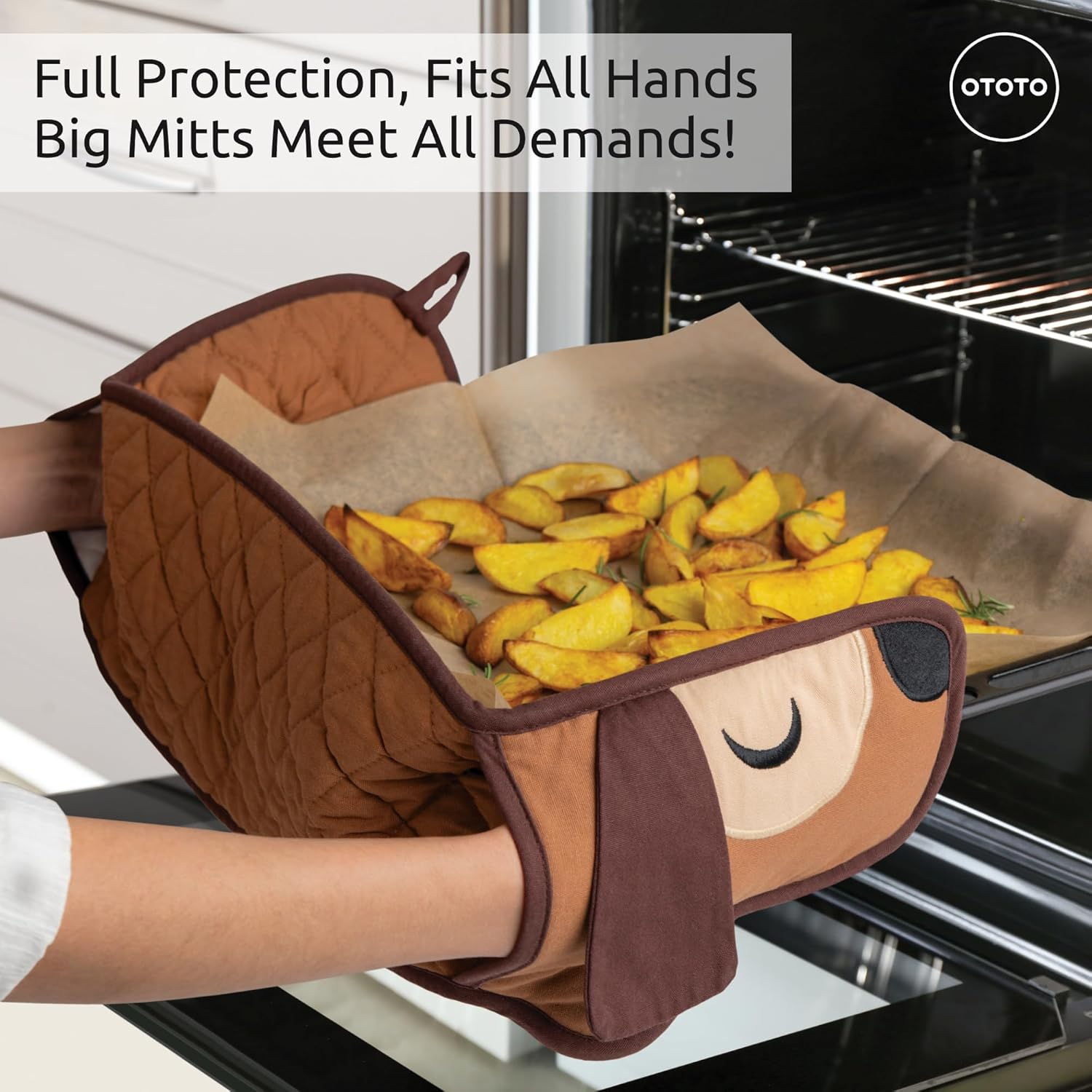 OTOTO Hot-Dog Oven Mitts - Cute Funny Double Mitts, Heat Resistant Kitchen Gadgets, Gifts for Dog Lovers, Dachshund Themed (Brown) image number 4