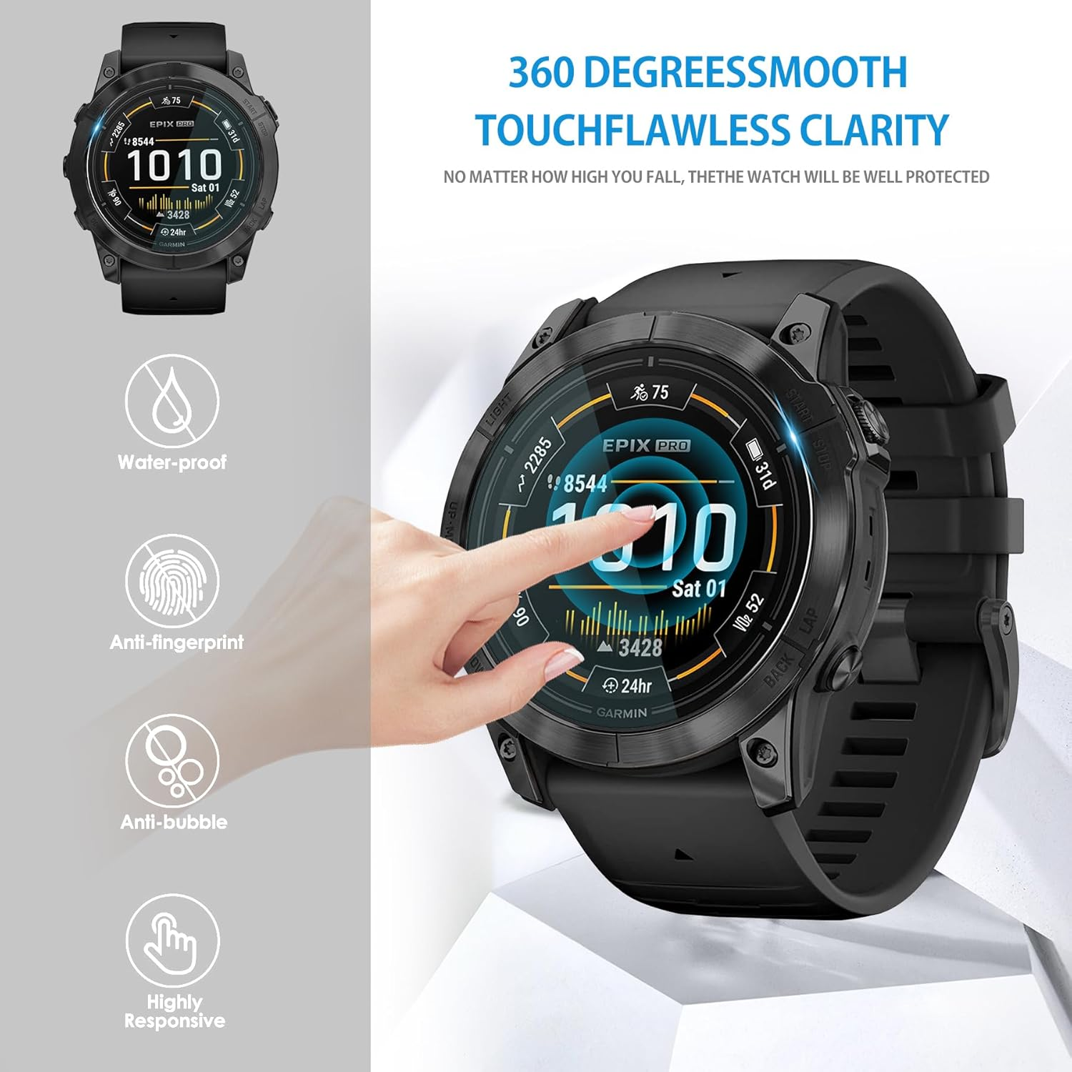 Diruite Pack of 4 Screen Protectors for Garmin Epix Pro 51 Mm Screen Protector, 9H Hardness HD Tempered Glass Anti-Scratch Screen Protector, 51 Mm image number 4