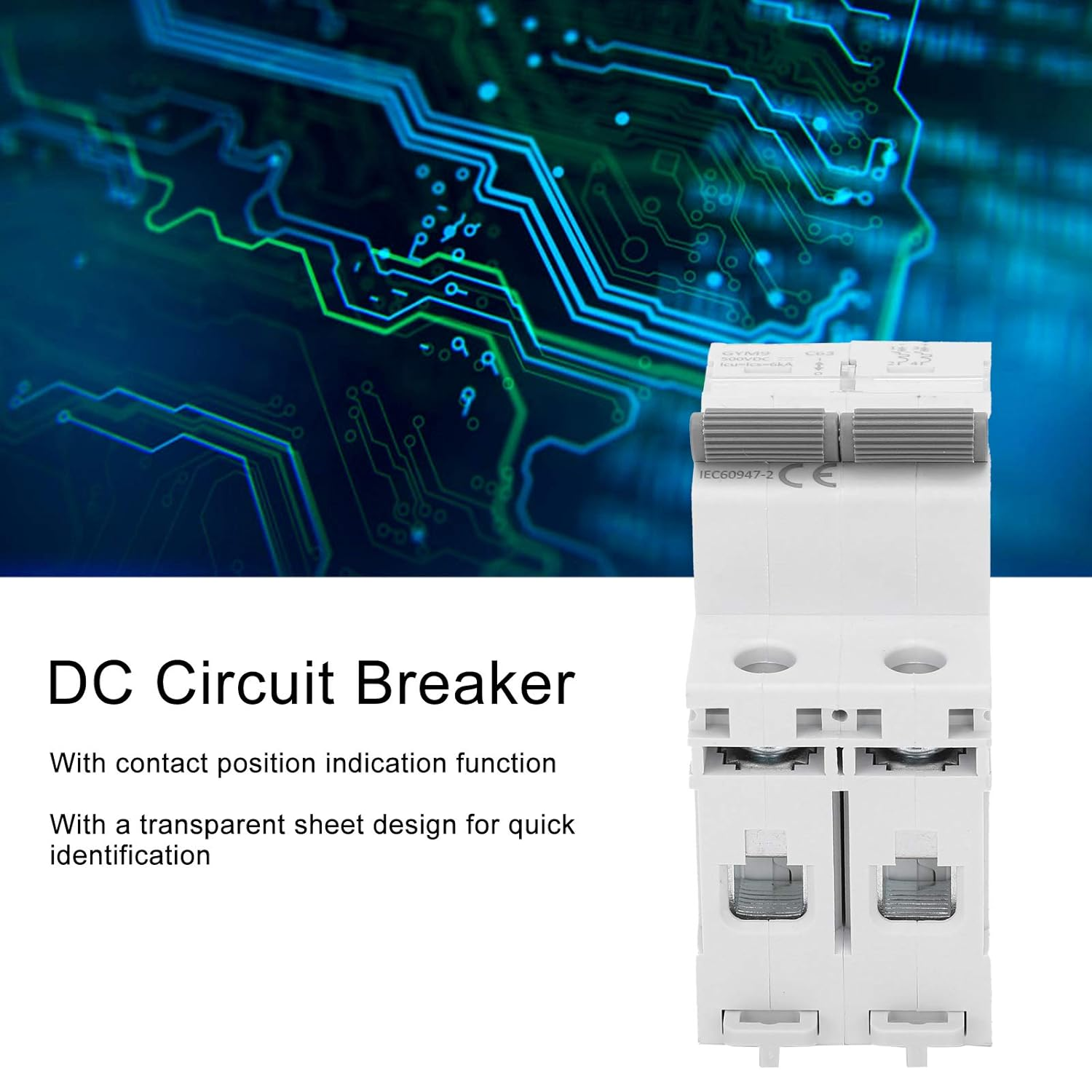 DC Miniature Circuit Breaker, 2 Pole 63 Amp 500V IC65N Isolator for Solar PV System and Other DC System,Thermal Magnetic Trip, Din Rail Mount, DC Disconnect Switch C40 image number 1