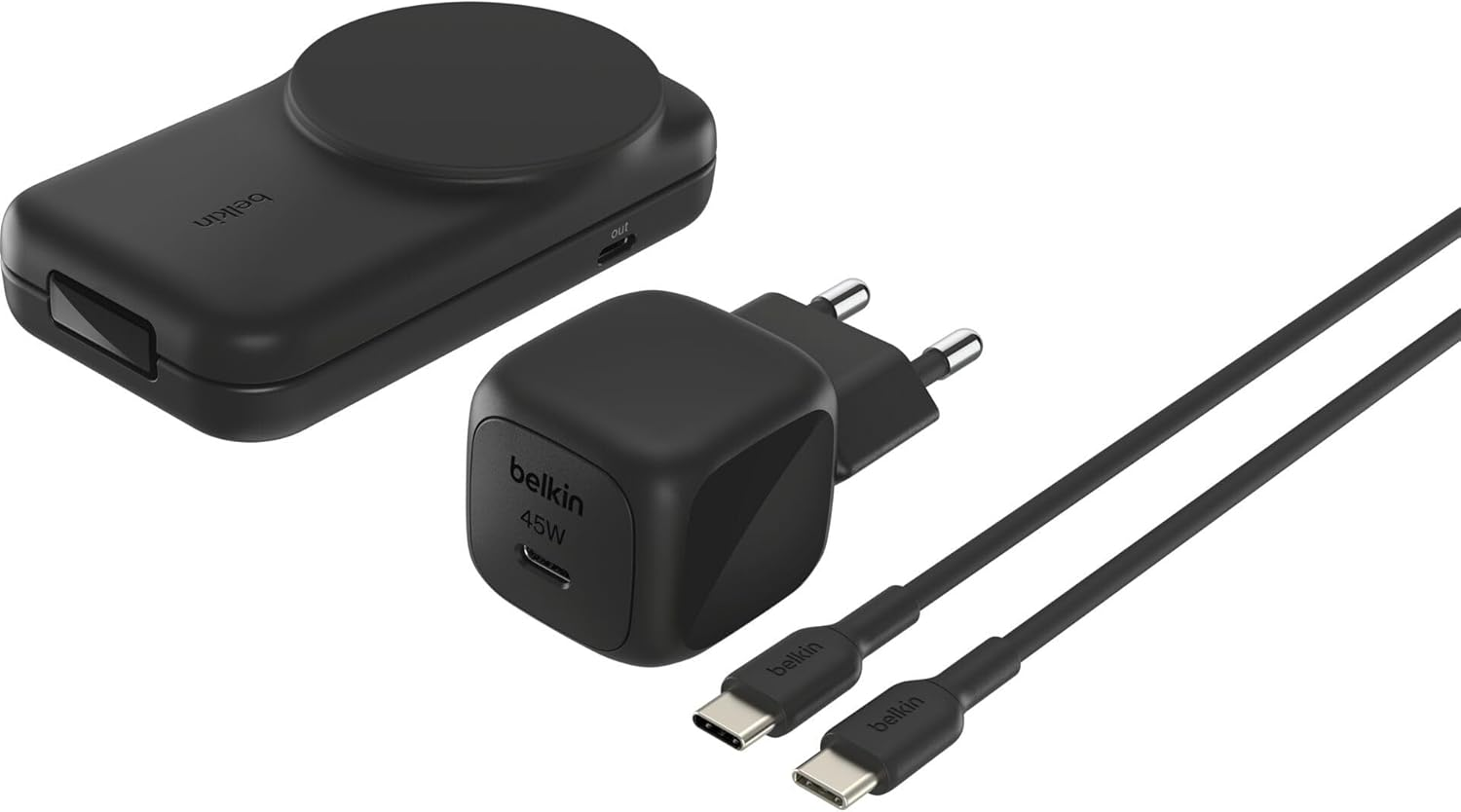 Belkin Ultracharge Qi2 25W 2 in 1 Wireless Charger, Compatible with Magsafe, Charging Station for Iphone 16, Airpods, Pixelsnap, Foldable Stand with USB-C Port and 45W Power Adapter, Black