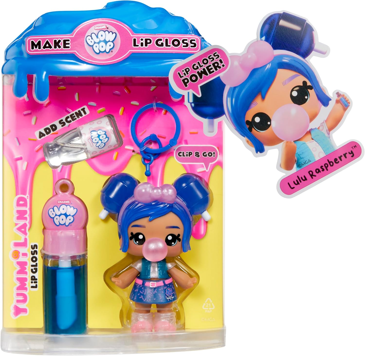 Yummiland X Licensed Sweets Lip Gloss Doll: Blow Pop - Lulu Raspberry - Includes 1 Doll, DIY Lip Gloss + Removable Keychain, Cosmetic Play, Collectible, Suitable for Children Ages 4+ image number 2