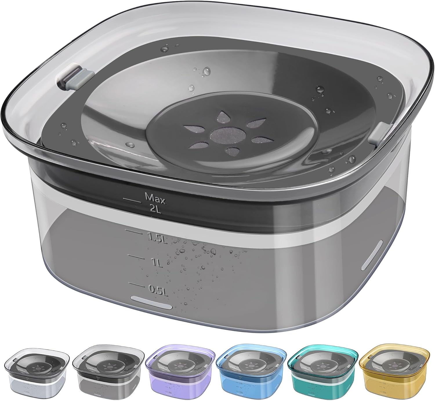 UPSKY Dog Water Bowl Slow Water Feeder 70Oz Clear Dog Bowl No Spill Pet Water Dispenser 2L Visible Water Level Slow Drinking Bowl for Dogs and Cats