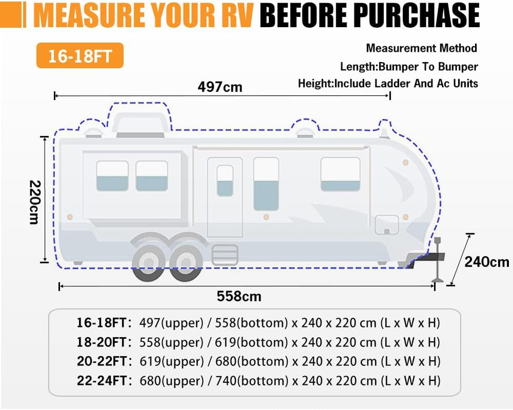 San Hima Caravan Cover 16-18Ft, 300D 4 Layer Waterproof Windproof Anti-Uv Soft Interior Travel Trailer RV Camper Motorhome Cover with Reflective Strips & Carry Bag image number 6
