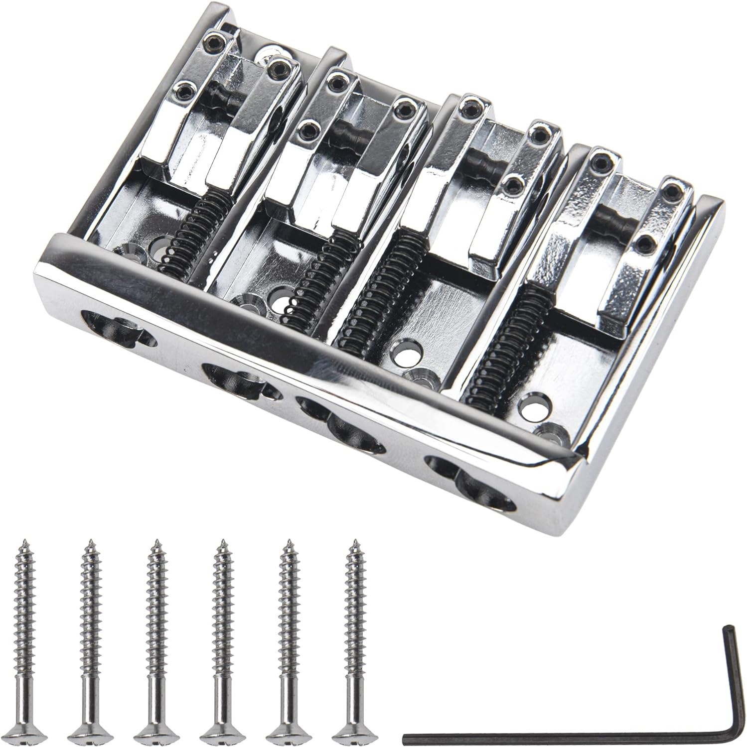 1Pcs 4 String Electric Bass Bridge High-End Roller Saddles Bridge Tailpieces Suit Compatible with Bass Guitar Accessories (Silver) image number 3