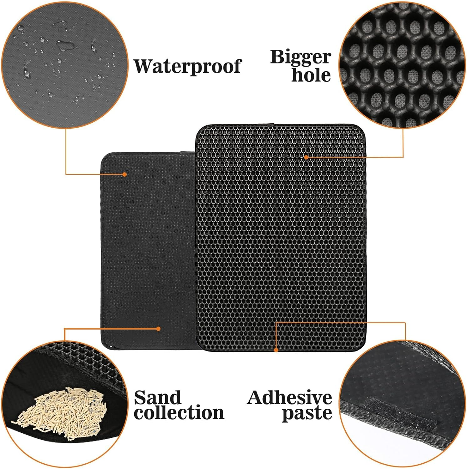 Mumoo Bear Cat Litter Mat, 60 X 45 Cm Big Litter Tray Mat, Double Layer Waterproof Cat Litter Mat Litter Trapping Mat, Honeycomb Design Cat Litter Tray Mat Non-Toxic Nonslip Black image number 6