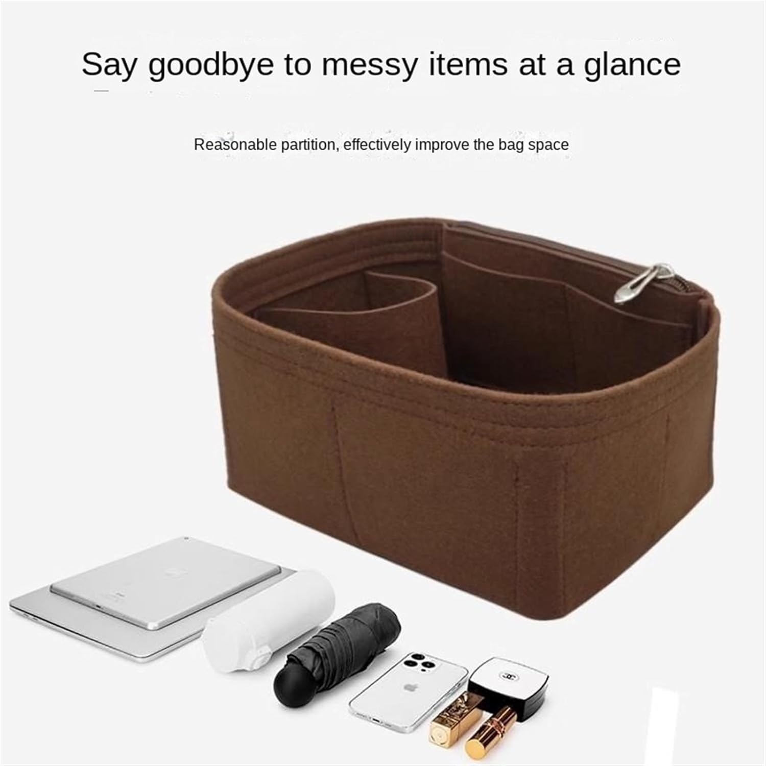 XIAOYIBAIHUOUK Bag Organizer Liner Storage Bag Insert for Hermes Picotin 18/22/26, Brown B image number 6