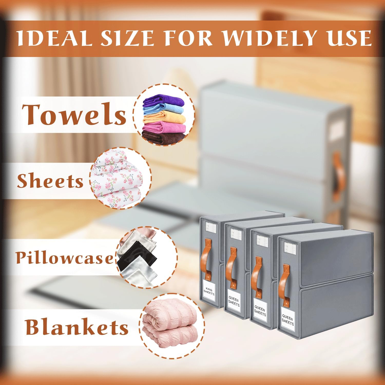 4 Pack Bedsheet Organizer with a Laundry Bag (Queen & King Size) - Foldable Bed Linen Storage with Window, Label & Zipper - Fabric Storage Bins for Clothes, Pillow Covers, Bed Sheets & Blankets image number 5