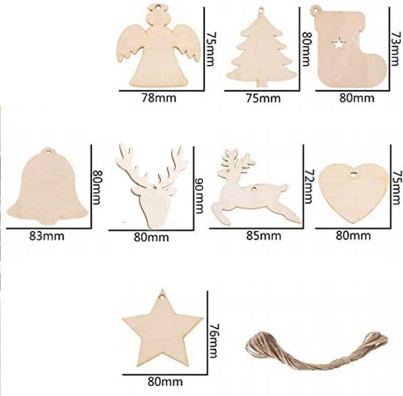 AIMALL Pack of 10 Christmas-Themed Wooden Shapes - Premium Quality Wood Tags for DIY Craft Projects, Scrapbooking, Card Making, and Decorative Embellishments - Bell image number 5