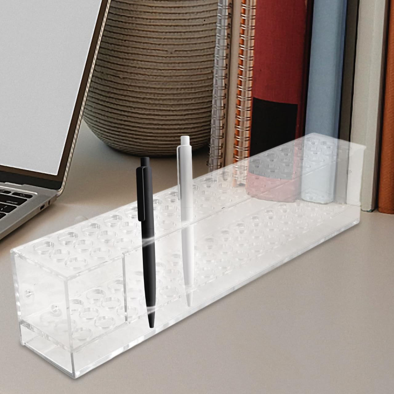 SHINEOFI Acrylic Pen Holder - Transparent Desk Organizer with 48 Slots for Gel Ink Ballpoint Pens and Paintbrushes - Creative Display Stand for Office and School image number 3